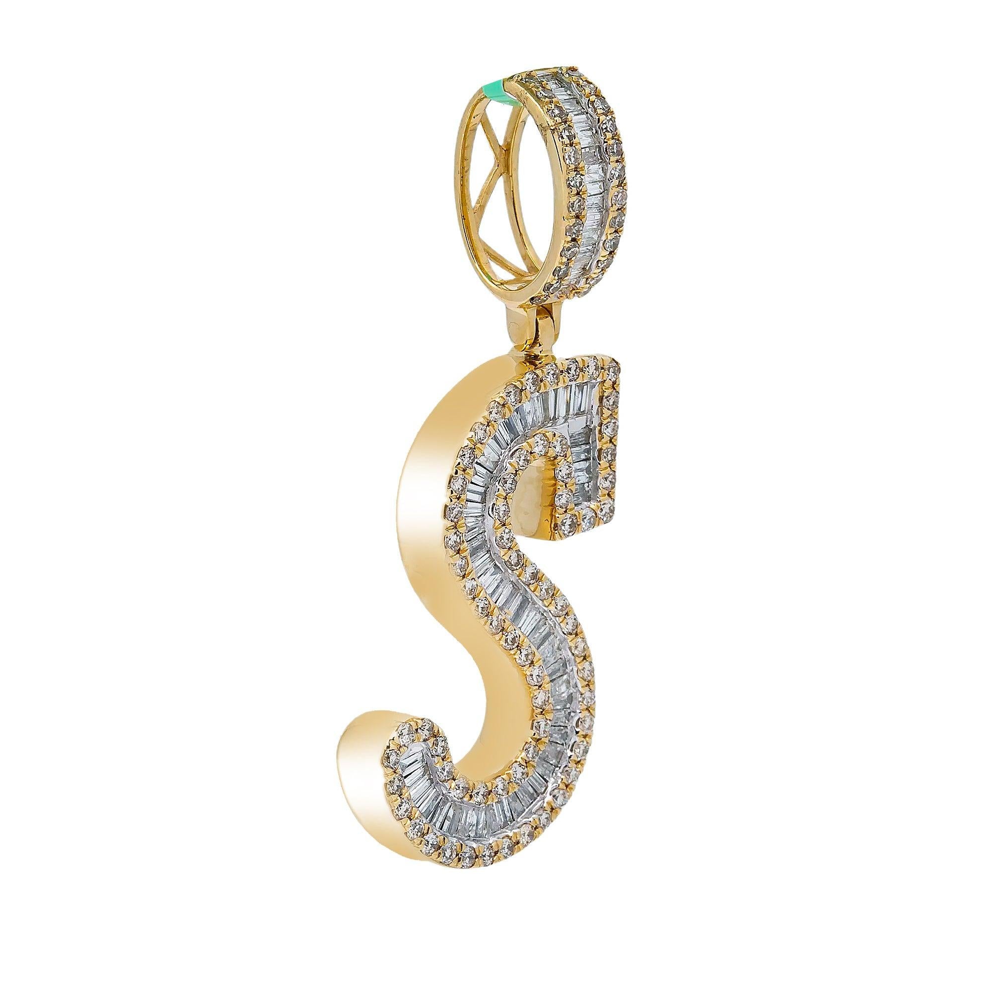 14K YELLOW GOLD LETTER S PENDANT WITH 2.55 CT DIAMONDS