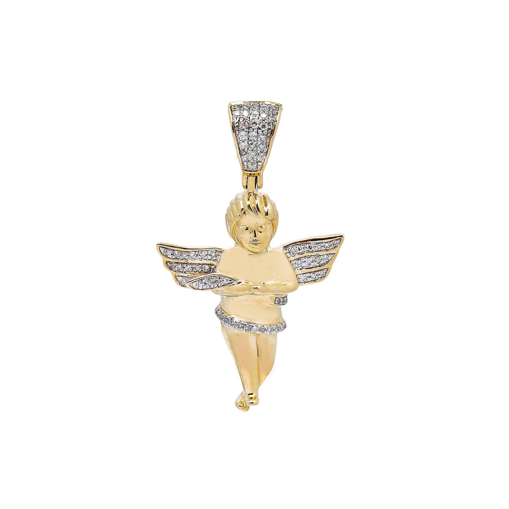 10K YELLOW GOLD CZ DIAMOND ANGEL PENDANT 1.18 CT
