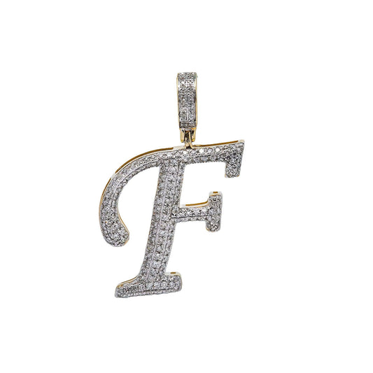 10K YELLOW GOLD LETTER F PENDANT WITH 0.39 CT DIAMONDS