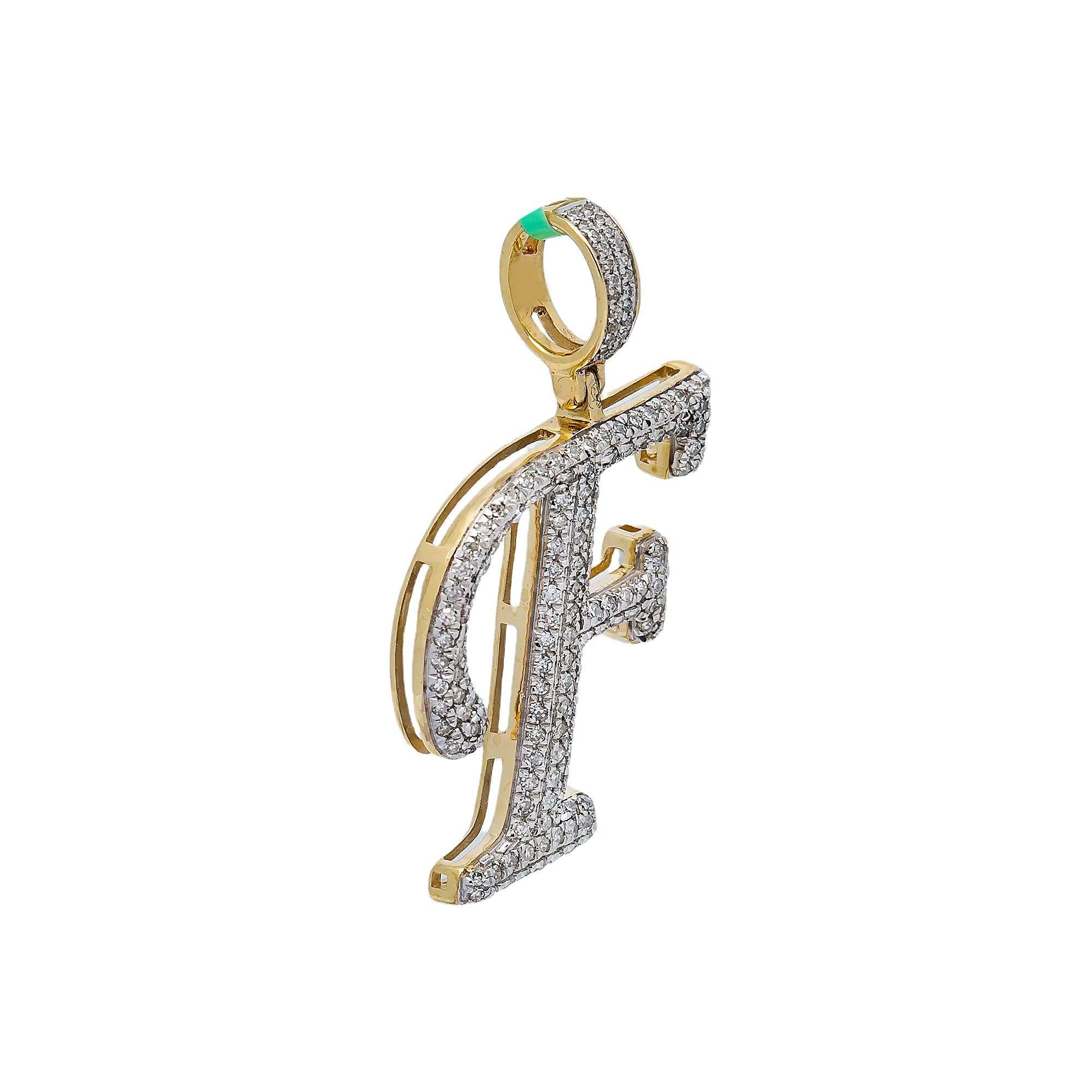 10K YELLOW GOLD LETTER F PENDANT WITH 0.39 CT DIAMONDS