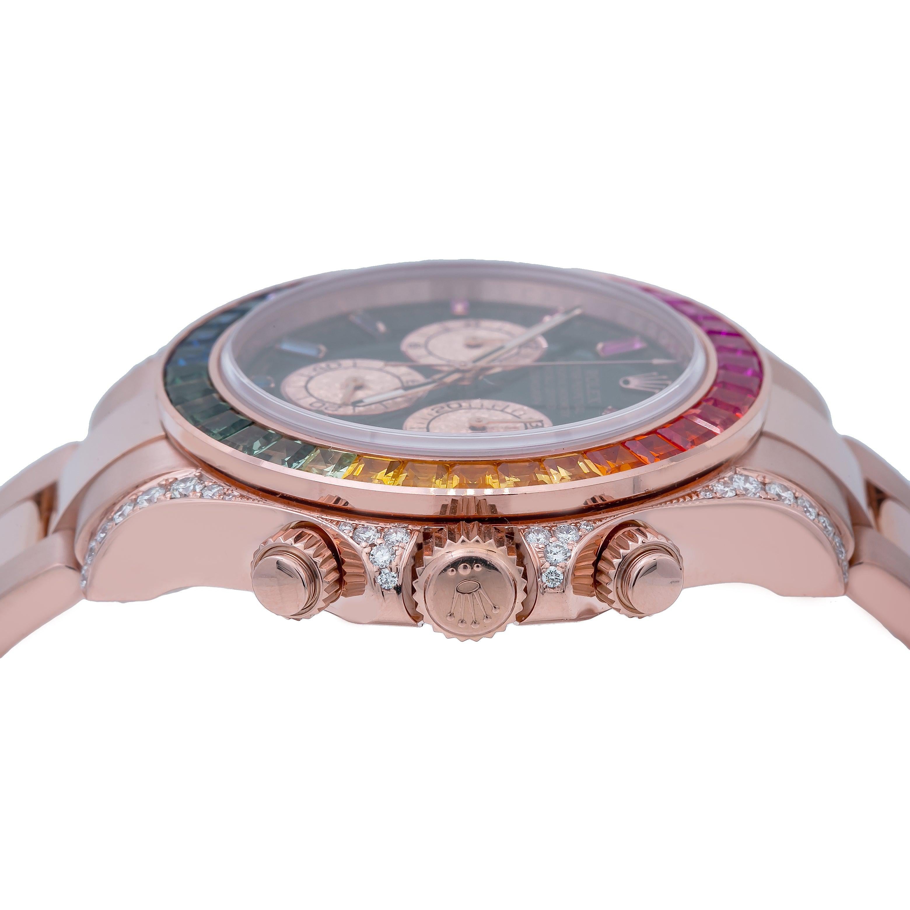 Rolex Daytona 116505 40MM Black Rainbow Diamond Dial And Bezel With Rose Gold Oyster Bracelet