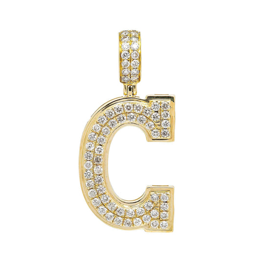 10K YELLOW GOLD LETTER C PENDANT WITH 2.85 CT DIAMONDS