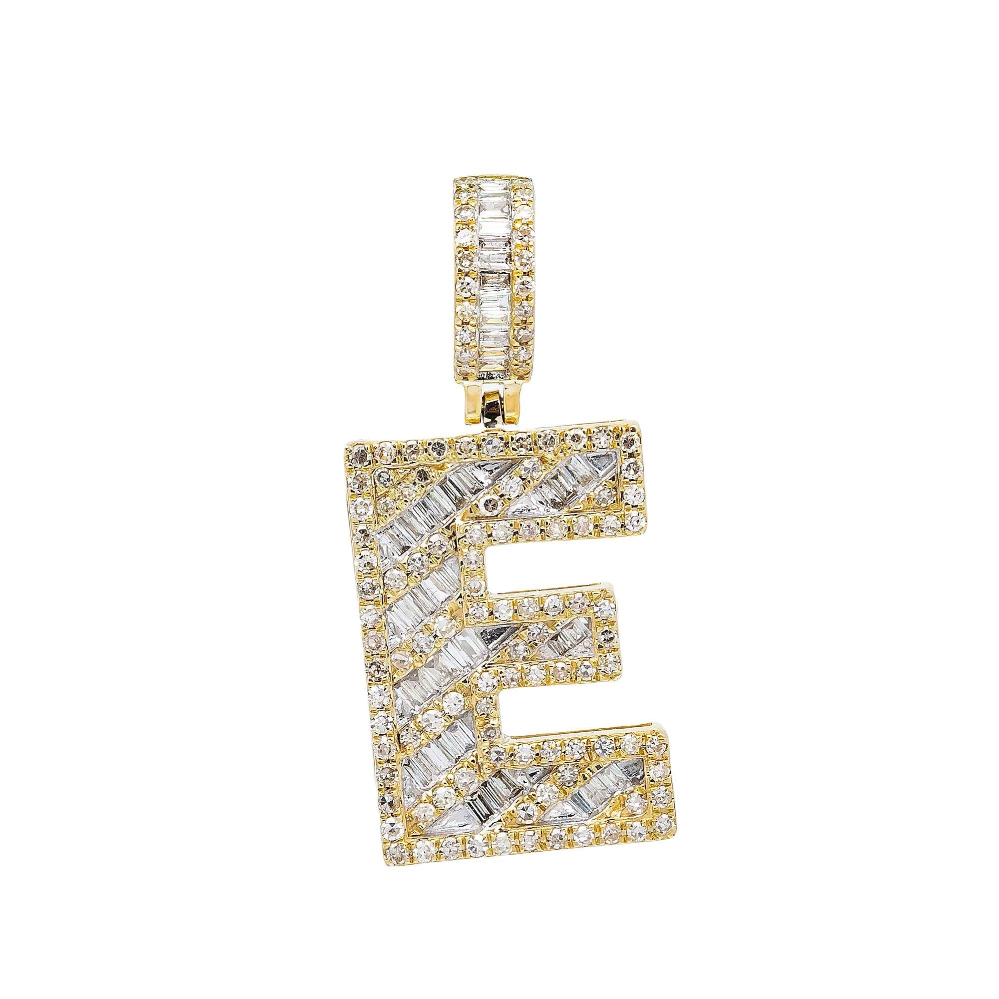 10K YELLOW GOLD LETTER E PENDANT WITH 2.56 CT DIAMONDS