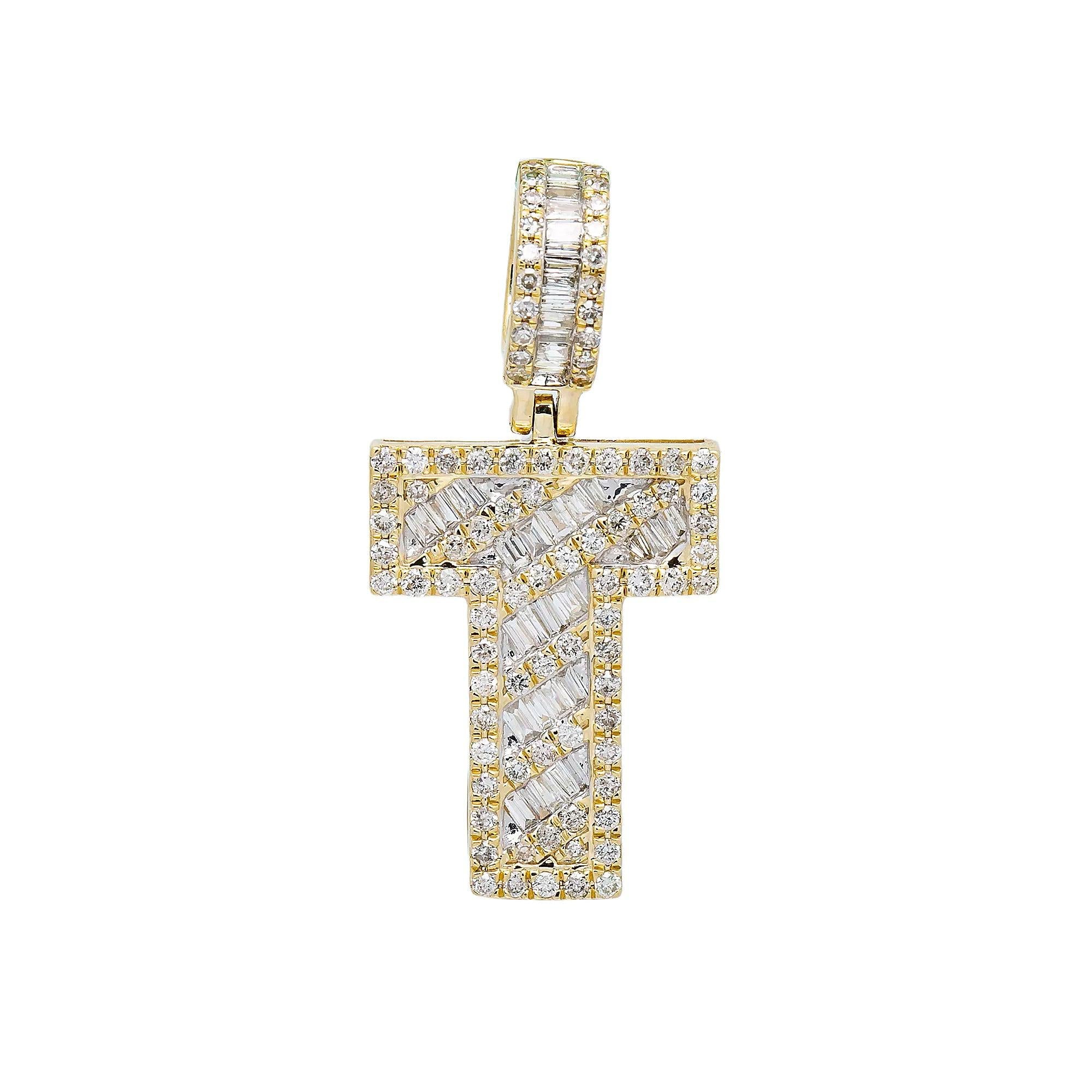 10K YELLOW GOLD LETTER T PENDANT WITH 2.28 CT DIAMONDS