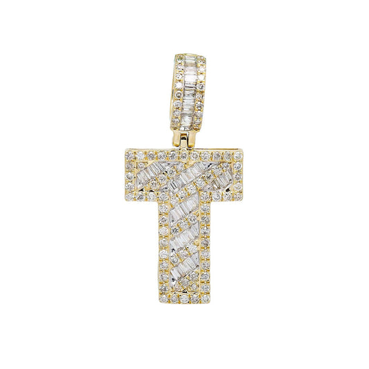 10K YELLOW GOLD LETTER T PENDANT WITH 2.28 CT DIAMONDS