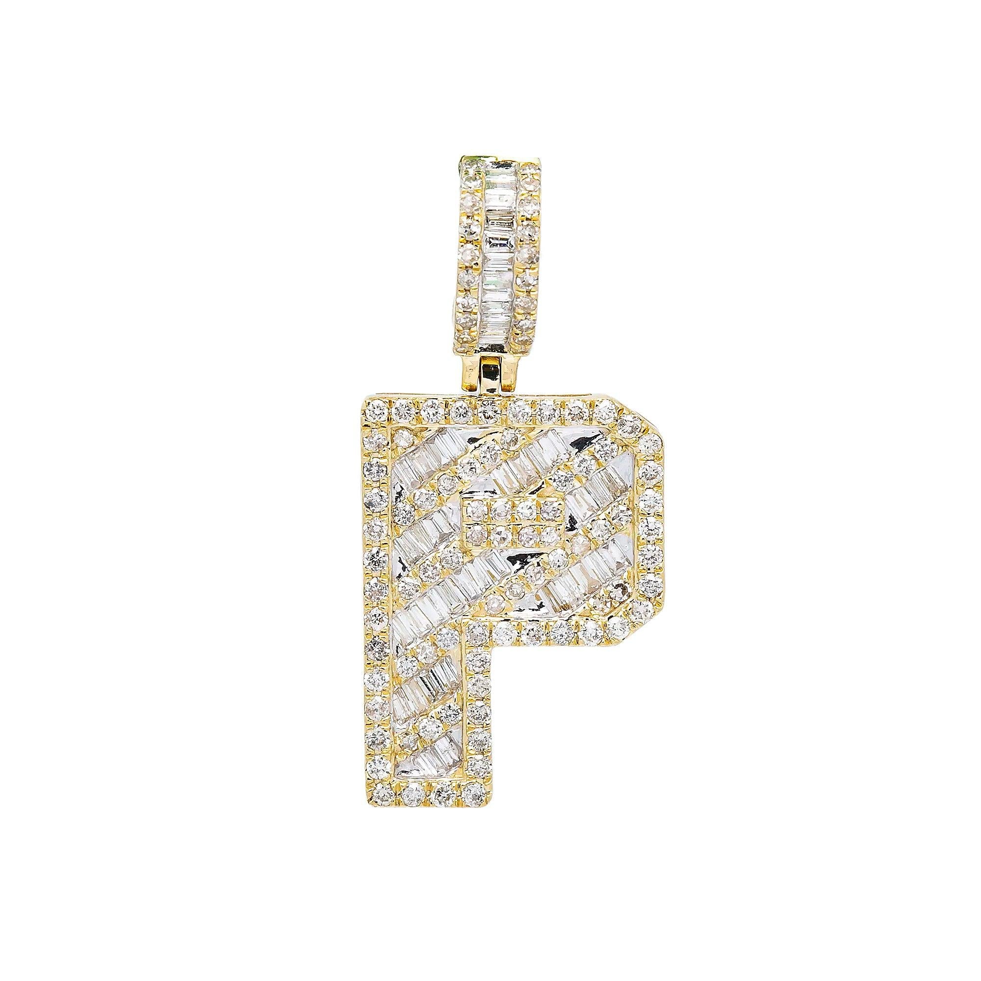 10K YELLOW GOLD LETTER P PENDANT WITH 2.65 CT DIAMONDS