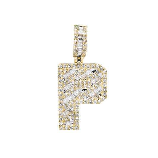 10K YELLOW GOLD LETTER P PENDANT WITH 2.65 CT DIAMONDS