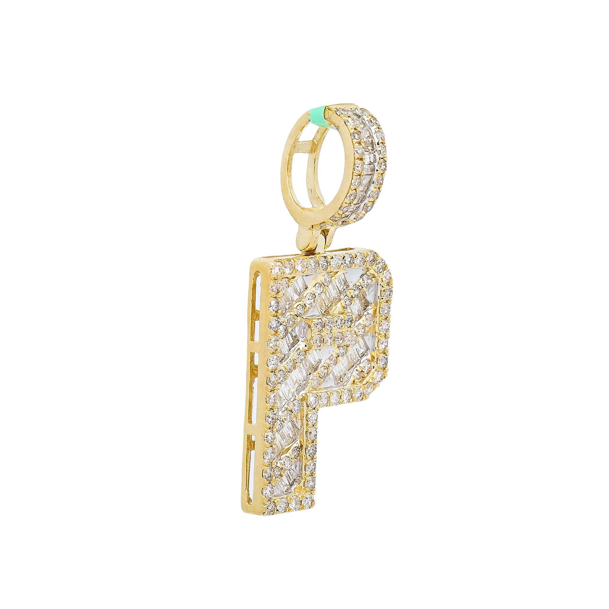 10K YELLOW GOLD LETTER P PENDANT WITH 2.65 CT DIAMONDS