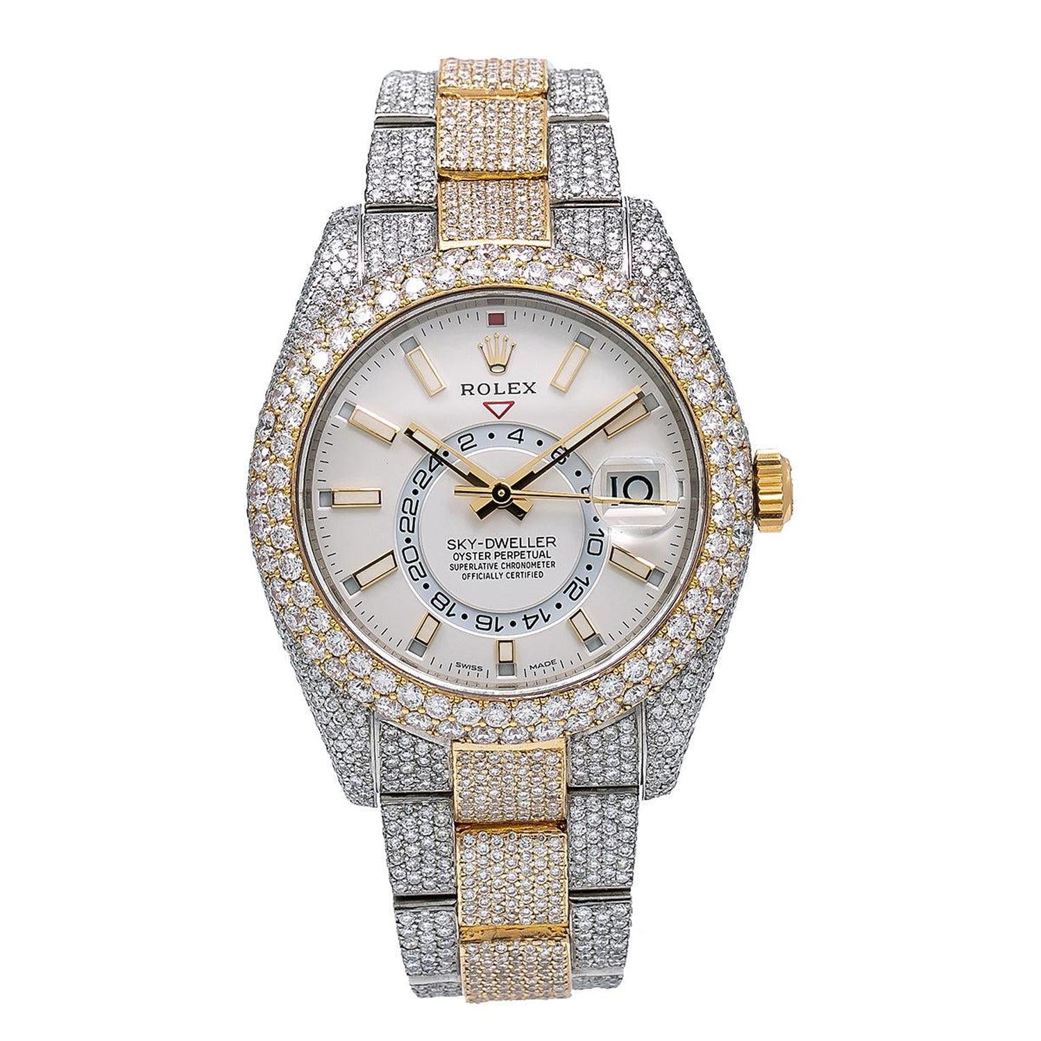 Rolex Sky-Dweller 42MM 326933 White Dial Diamond Bezel Two Tone Full Diamond Oyster Bracelet