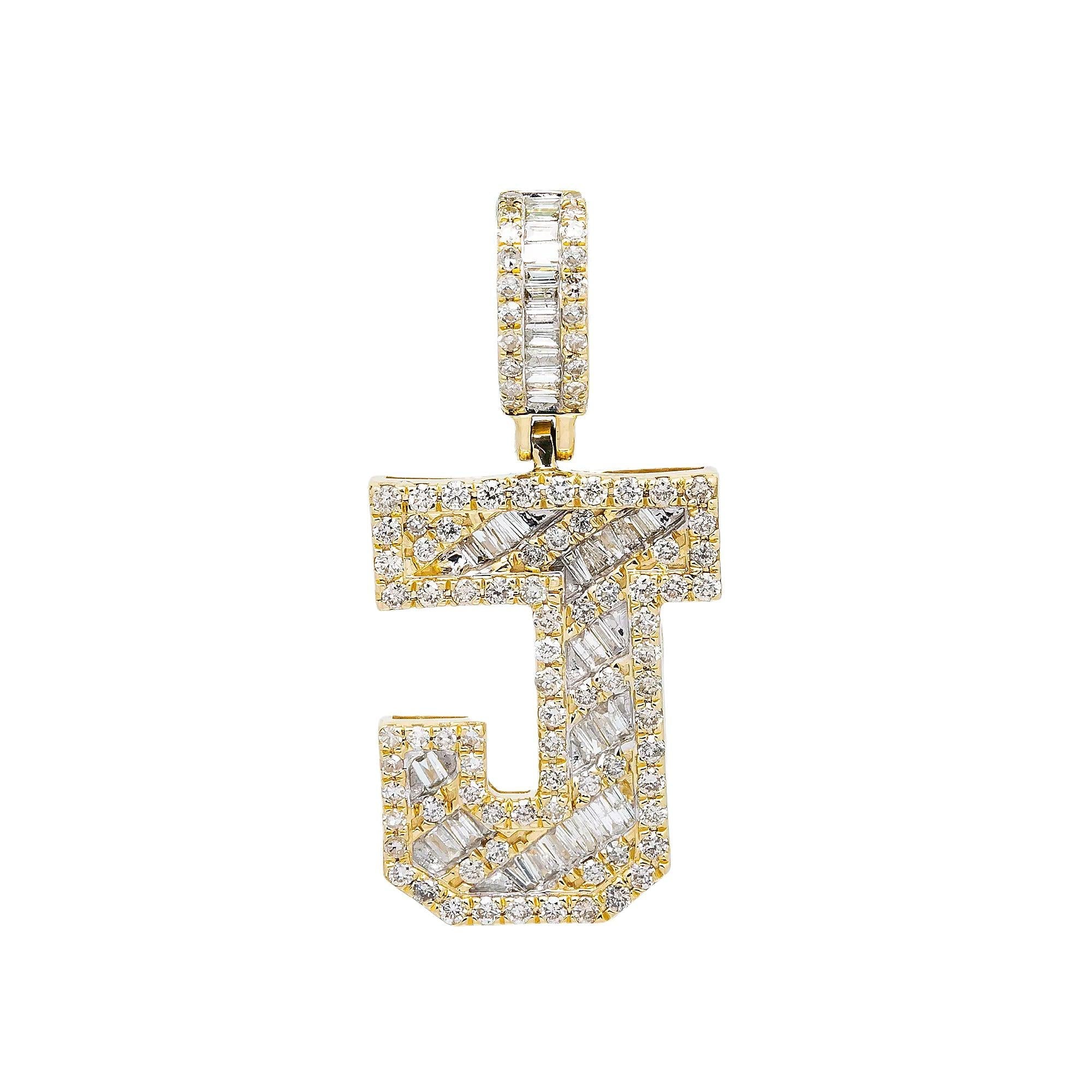 10K YELLOW GOLD LETTER J PENDANT WITH 2.50 CT DIAMONDS