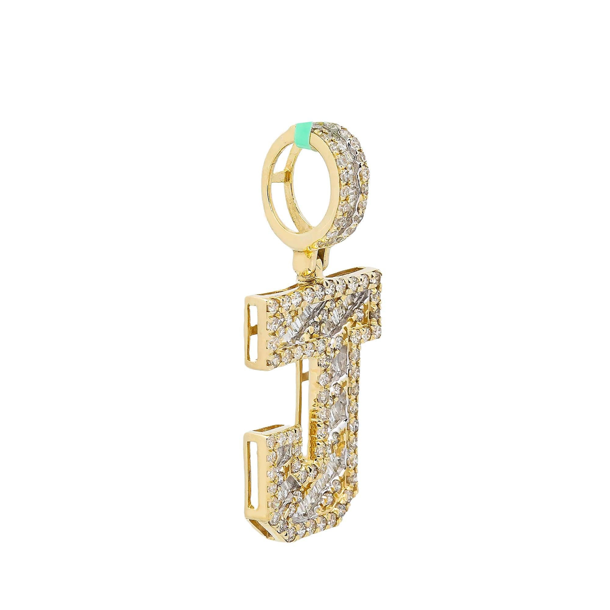 10K YELLOW GOLD LETTER J PENDANT WITH 2.50 CT DIAMONDS