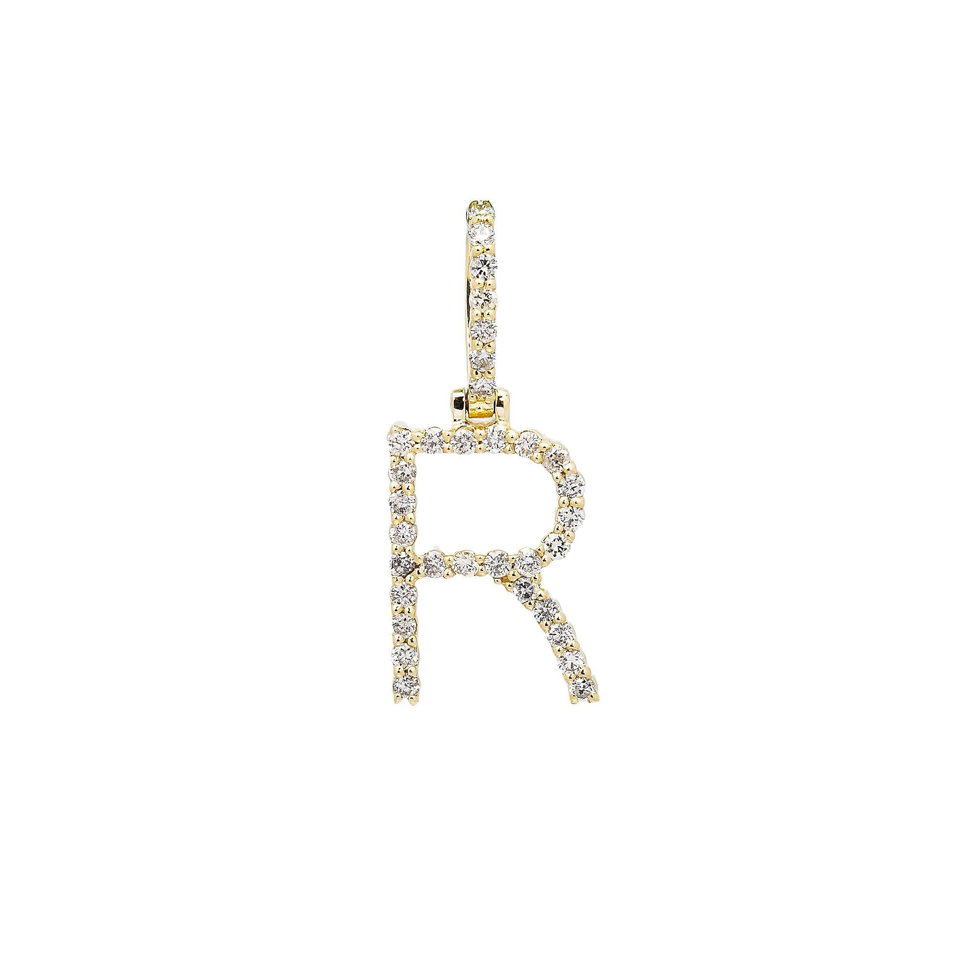 10K YELLOW GOLD LETTER R PENDANT WITH 0.55 CT DIAMONDS