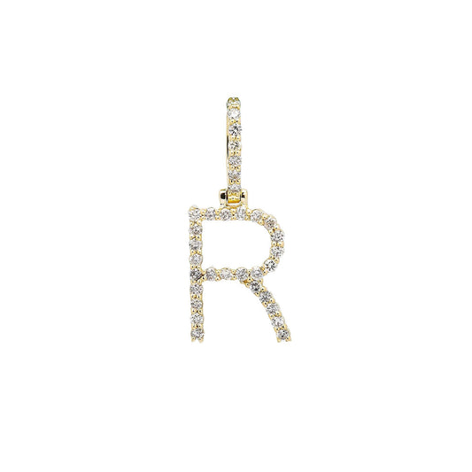 10K YELLOW GOLD LETTER R PENDANT WITH 0.55 CT DIAMONDS