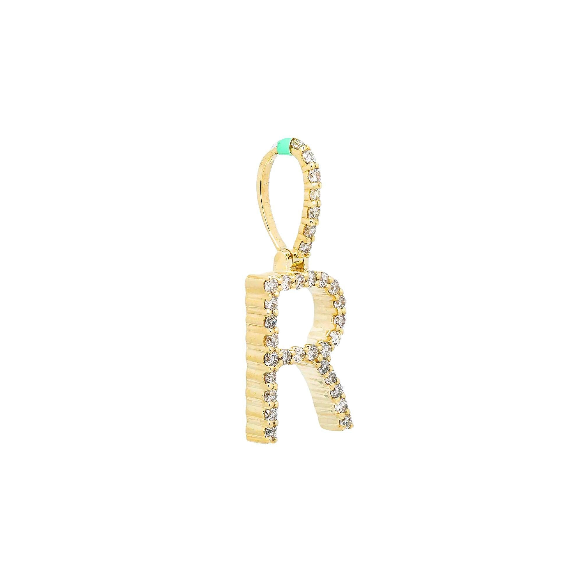 10K YELLOW GOLD LETTER R PENDANT WITH 0.55 CT DIAMONDS