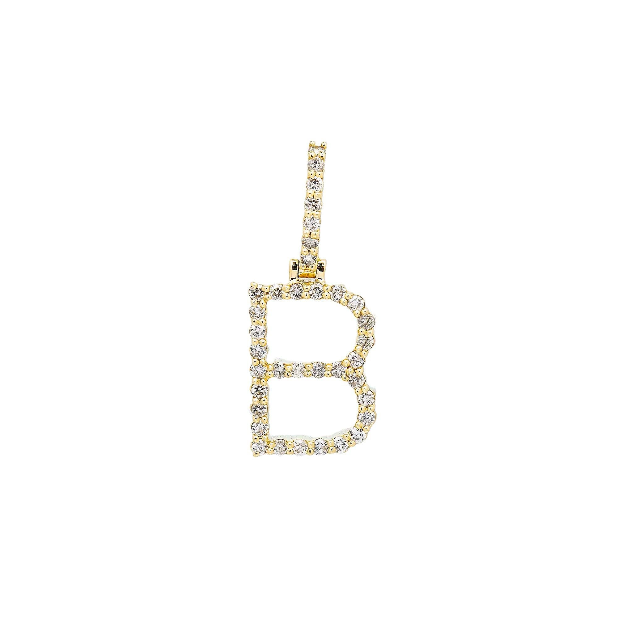 10K YELLOW GOLD LETTER B PENDANT WITH 1.55 CT DIAMONDS