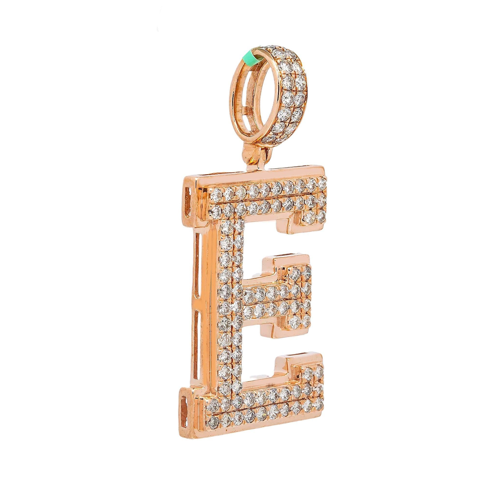10K ROSE GOLD LETTER E PENDANT WITH 2.92 CT DIAMONDS