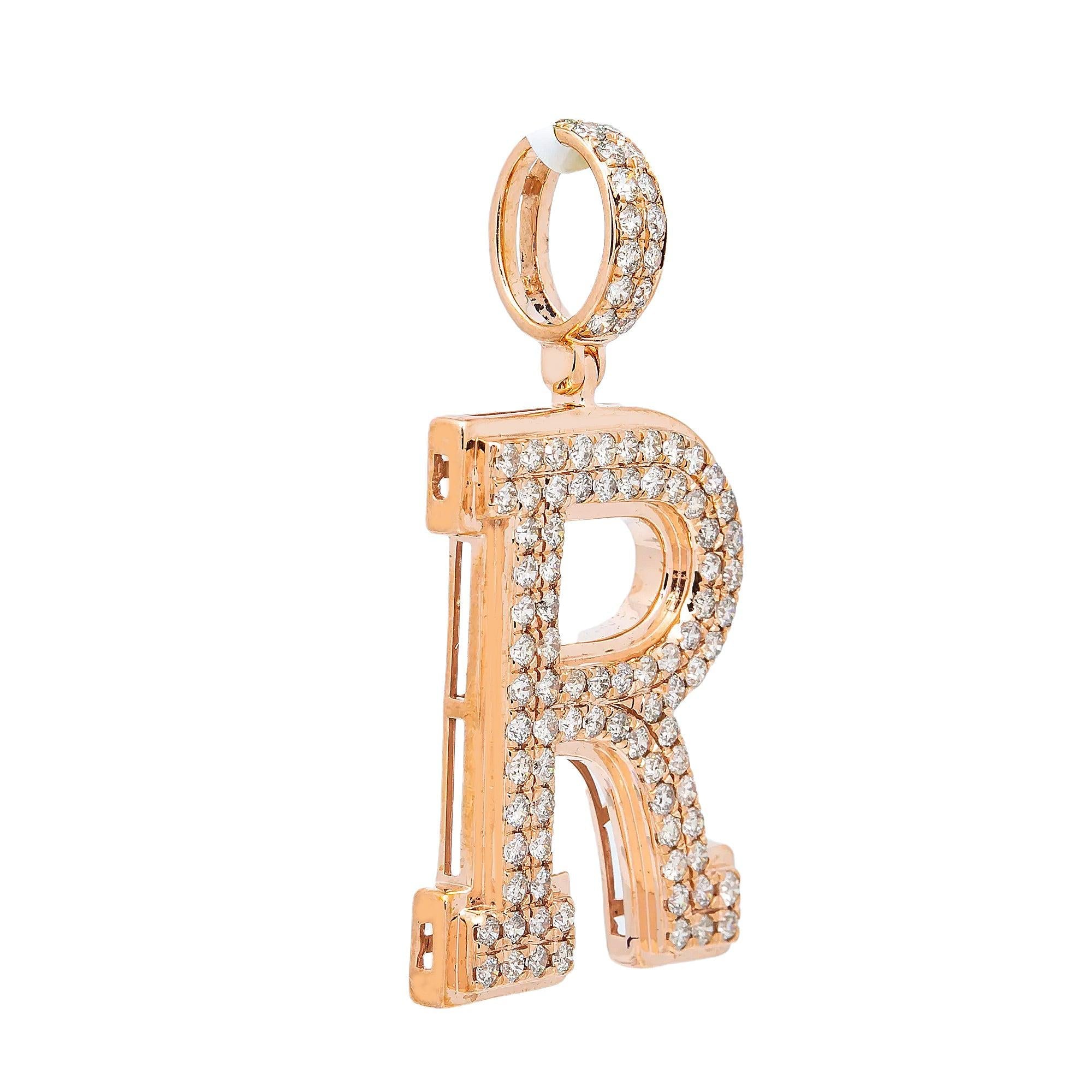10K ROSE GOLD LETTER R PENDANT WITH 3.19 CT DIAMONDS
