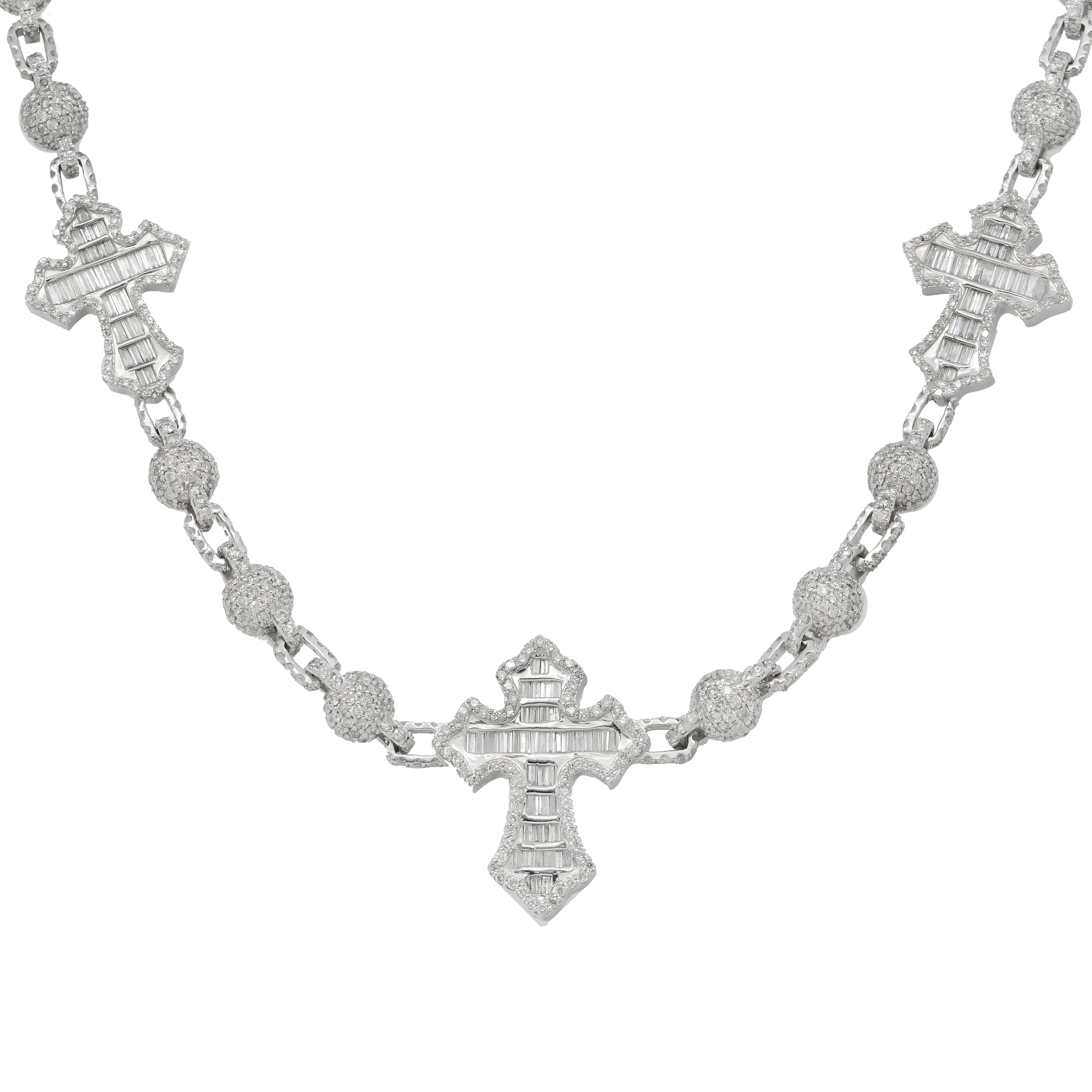 10K GOLD BAGUETTE DIAMOND CROSS BALL CHAIN 35.41 CT