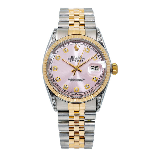 Rolex Datejust 16013 36MM Pink Diamond Dial With Two Tone Bracelet