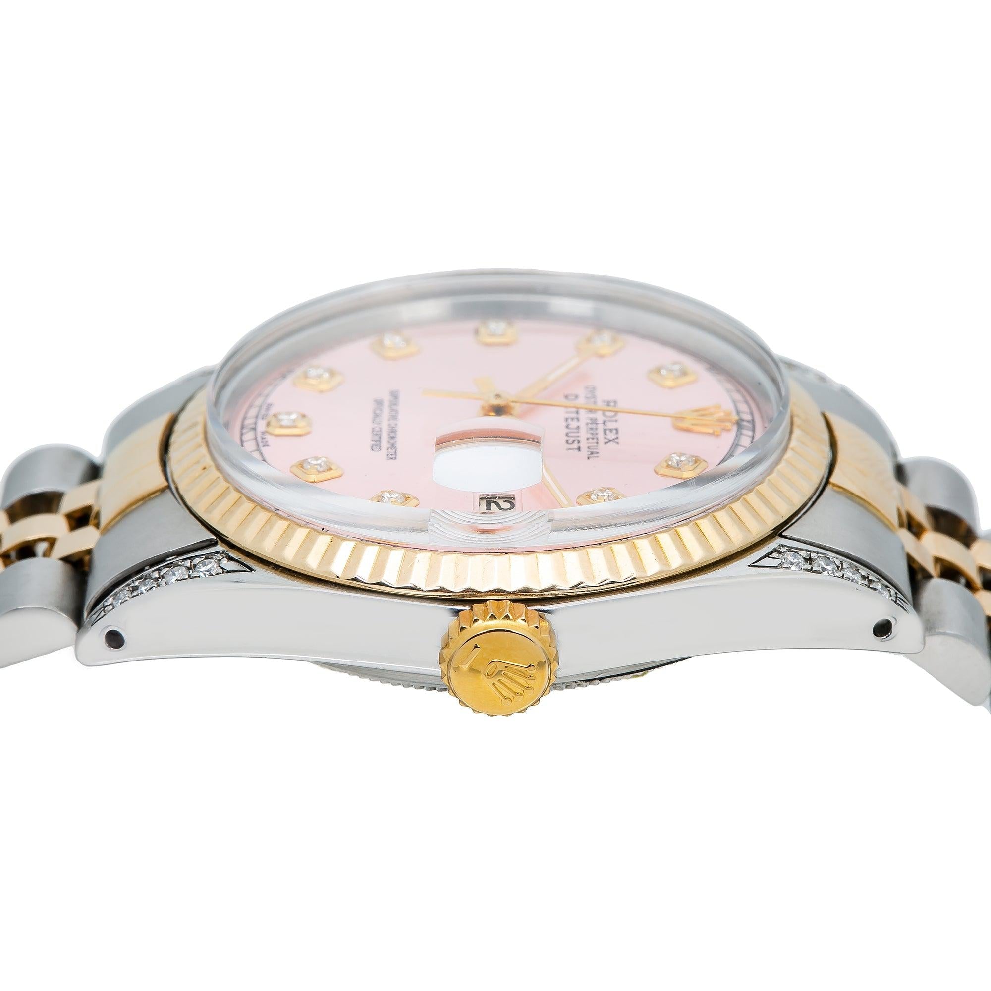 Rolex Datejust 16013 36MM Pink Diamond Dial With Two Tone Bracelet