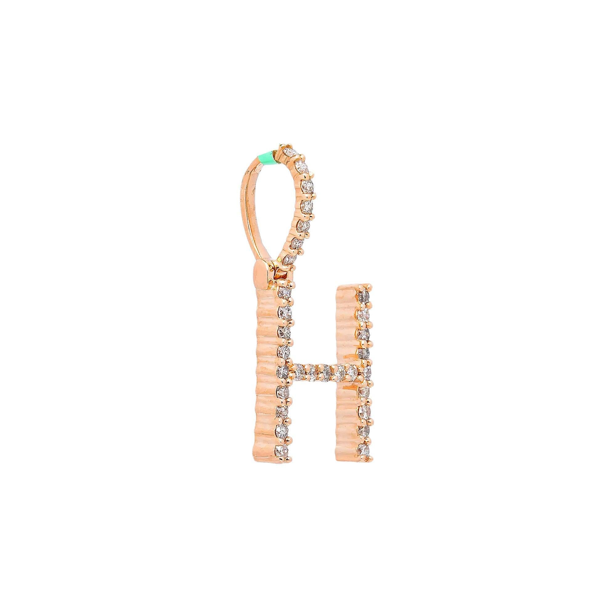 10K ROSE GOLD LETTER H PENDANT WITH 1.50 CT DIAMONDS