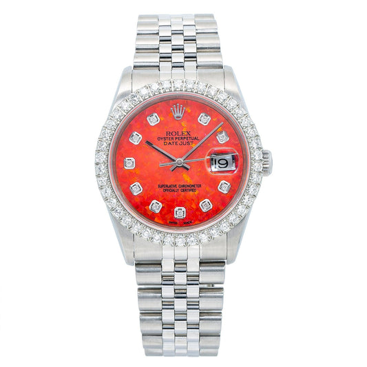 Rolex Datejust 16013 36MM Red Diamond Dial With Stainless Steel Bracelet