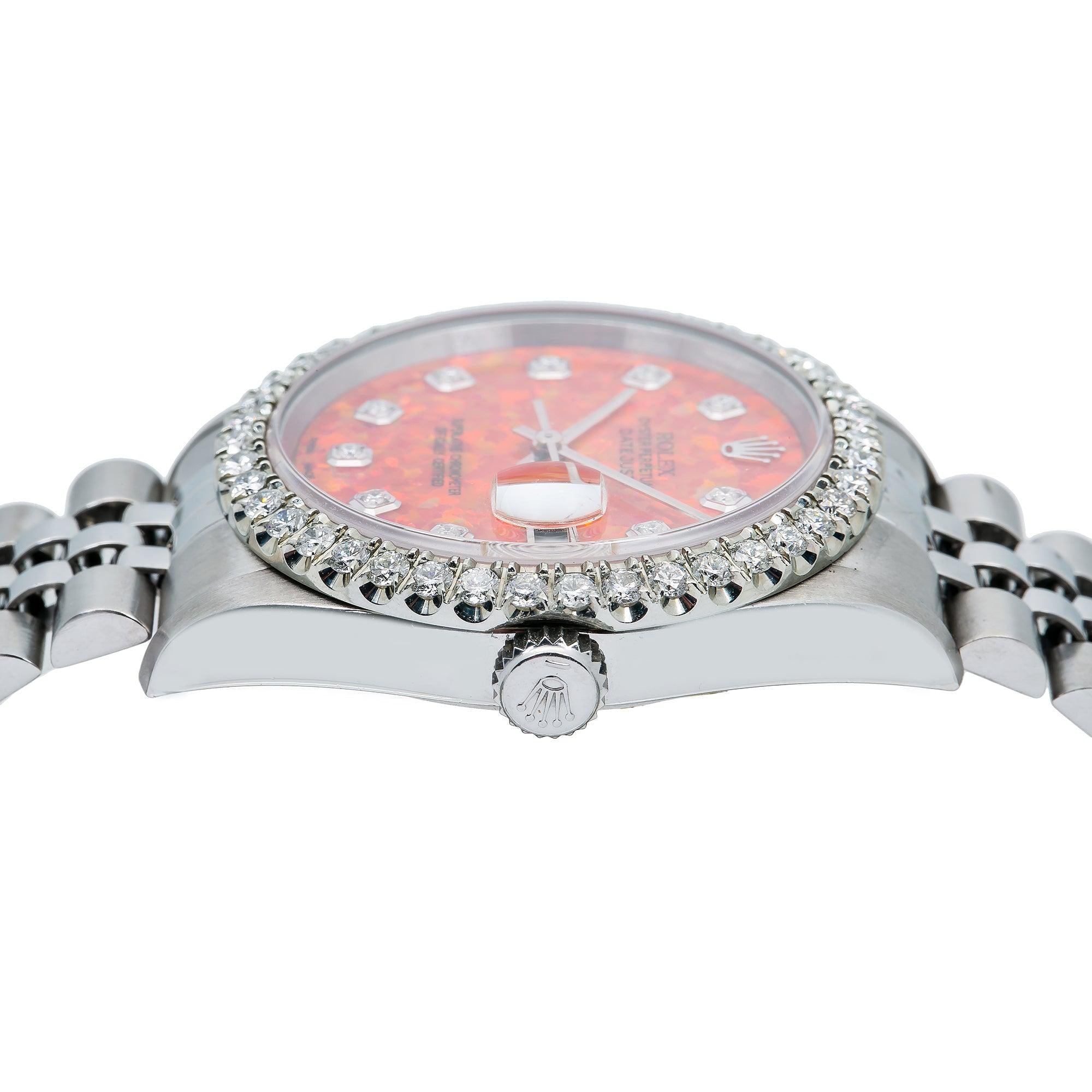 Rolex Datejust 16013 36MM Red Diamond Dial With Stainless Steel Bracelet