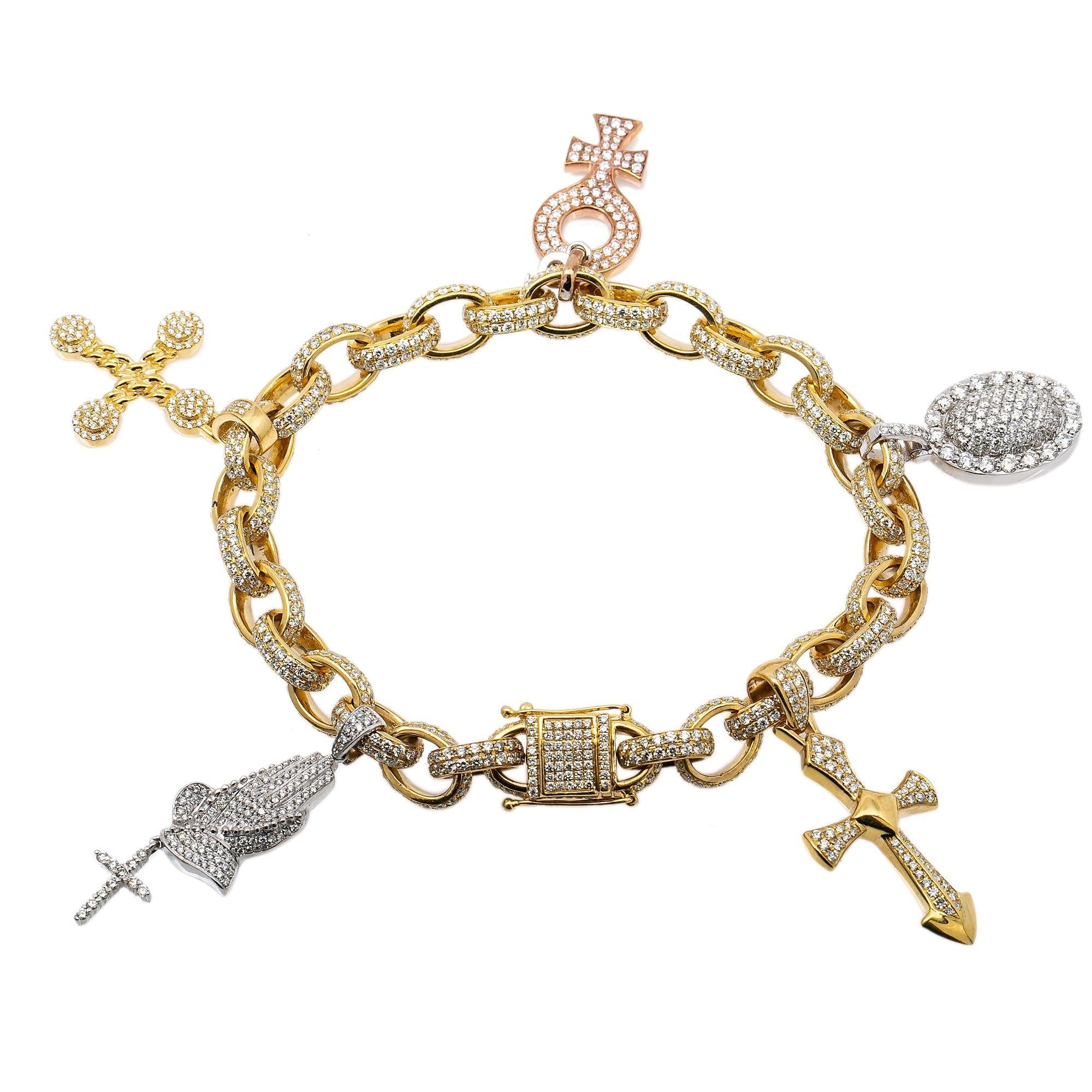 14K Yellow Gold Charm Bracelet Set With 18.25 CTW Diamonds