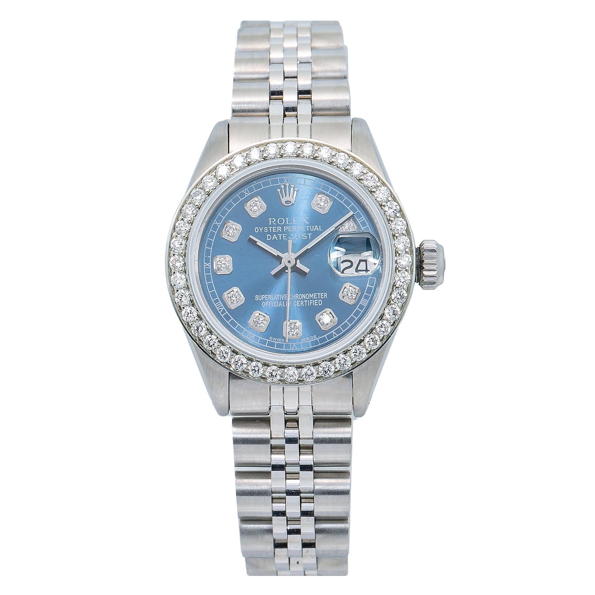 Ladies Rolex DteJust 26mm Blue Diamond Dial With Jubilee Stainless Steel Bracelet