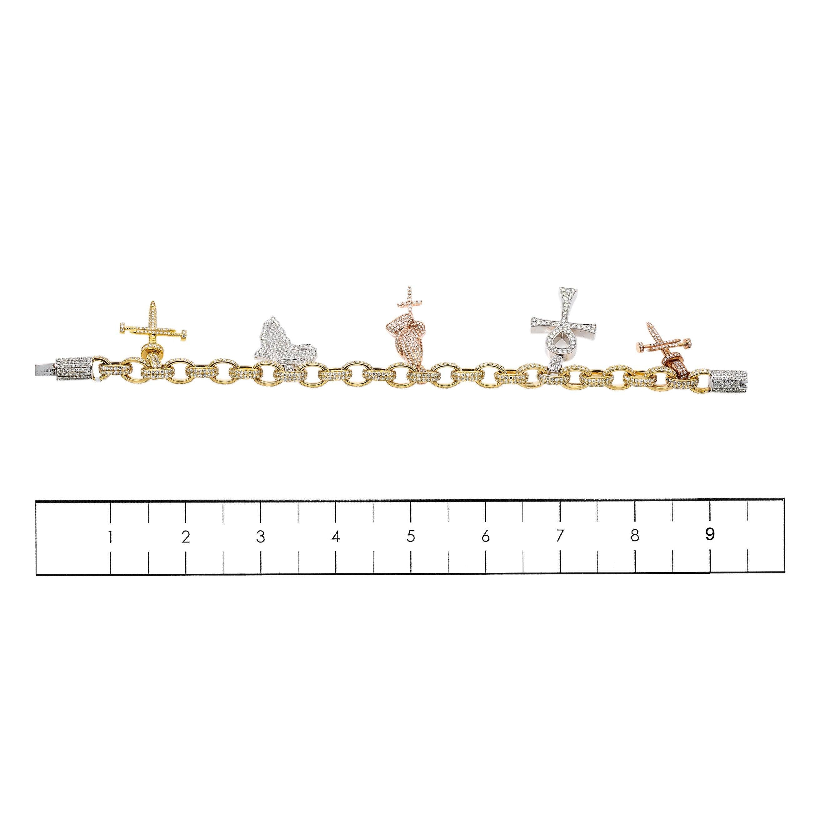 14K Yellow Gold Lovely Charm Bracelet Set With 19.85 Ct Diamonds