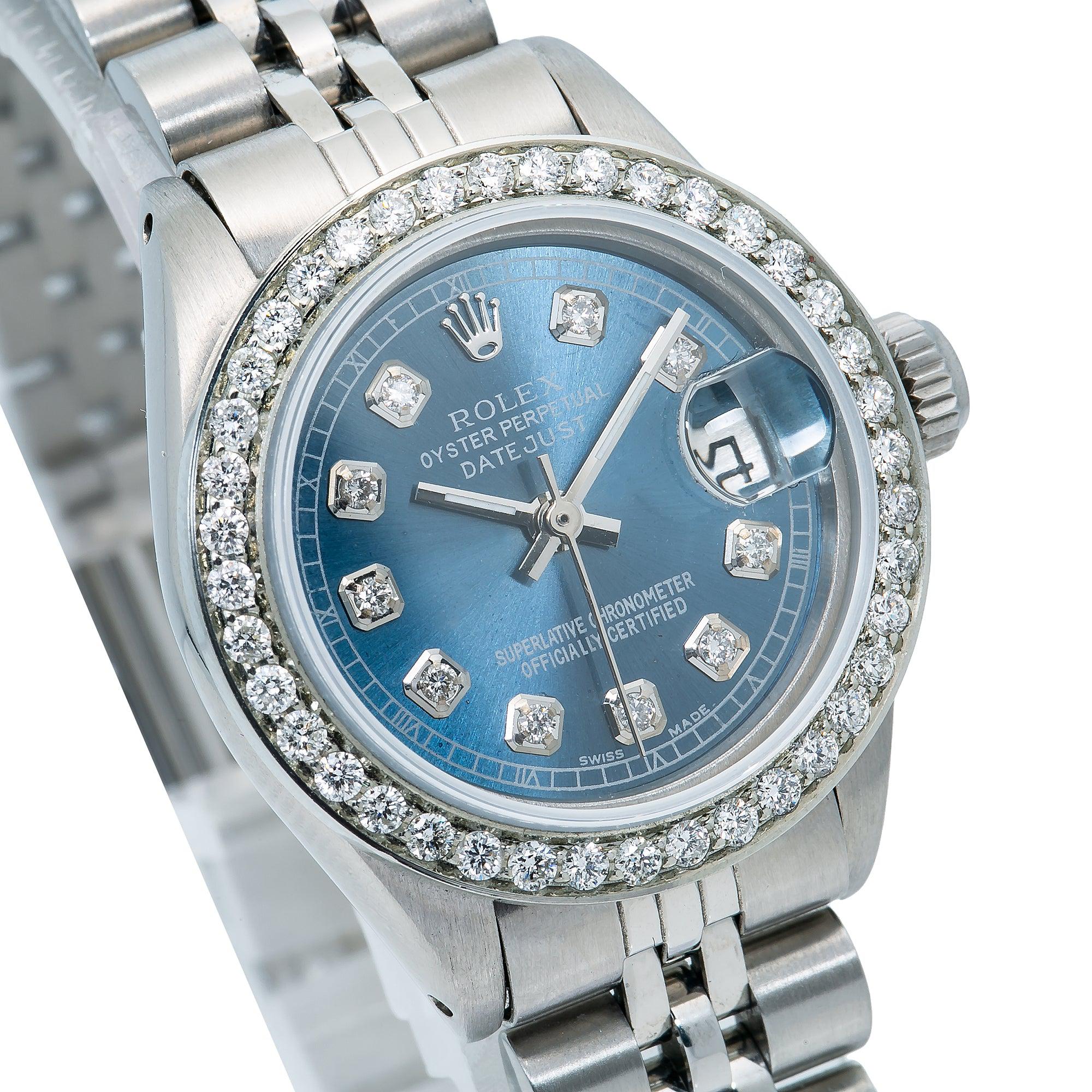 Ladies Rolex DteJust 26mm Blue Diamond Dial With Jubilee Stainless Steel Bracelet
