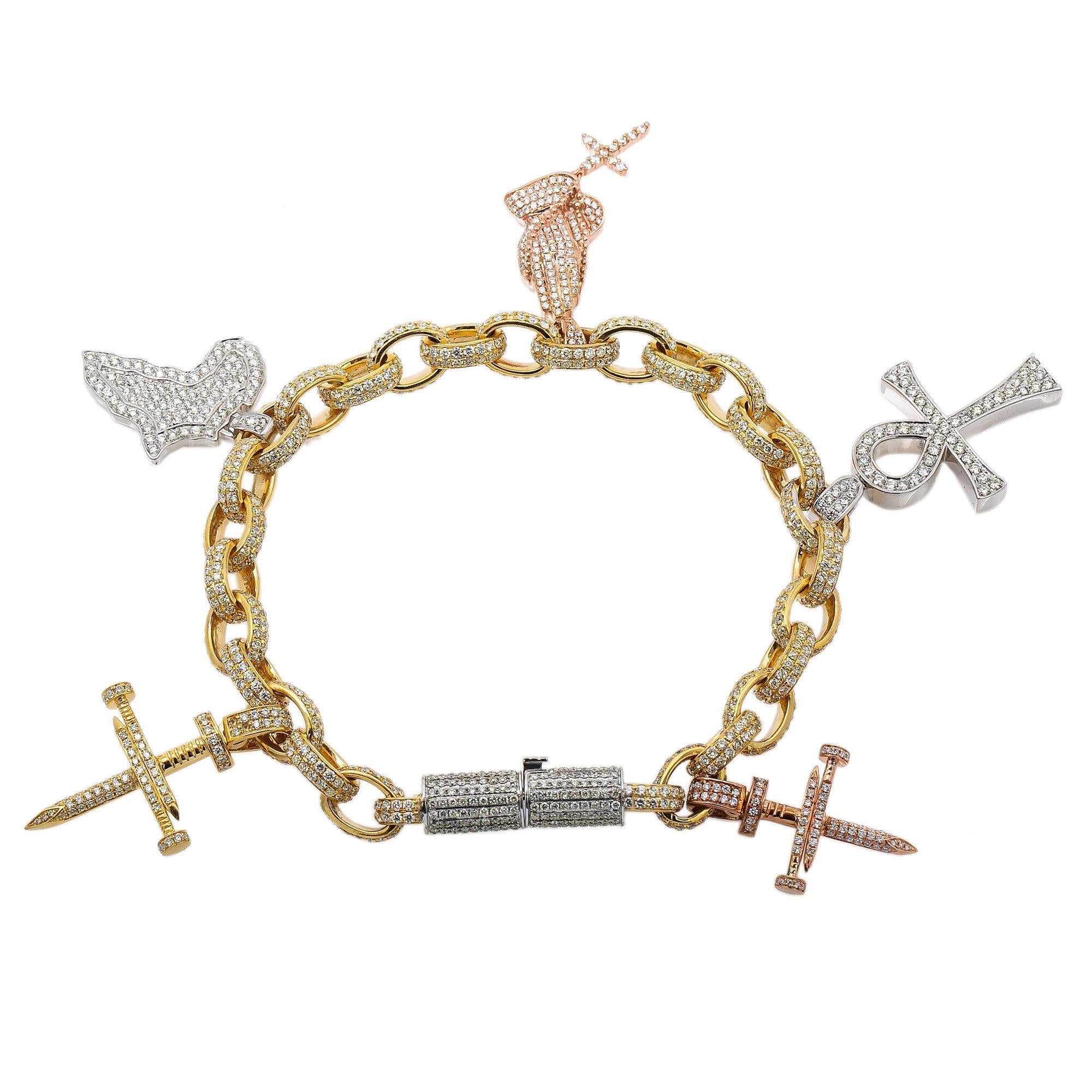 14K Yellow Gold Lovely Charm Bracelet Set With 19.85 Ct Diamonds