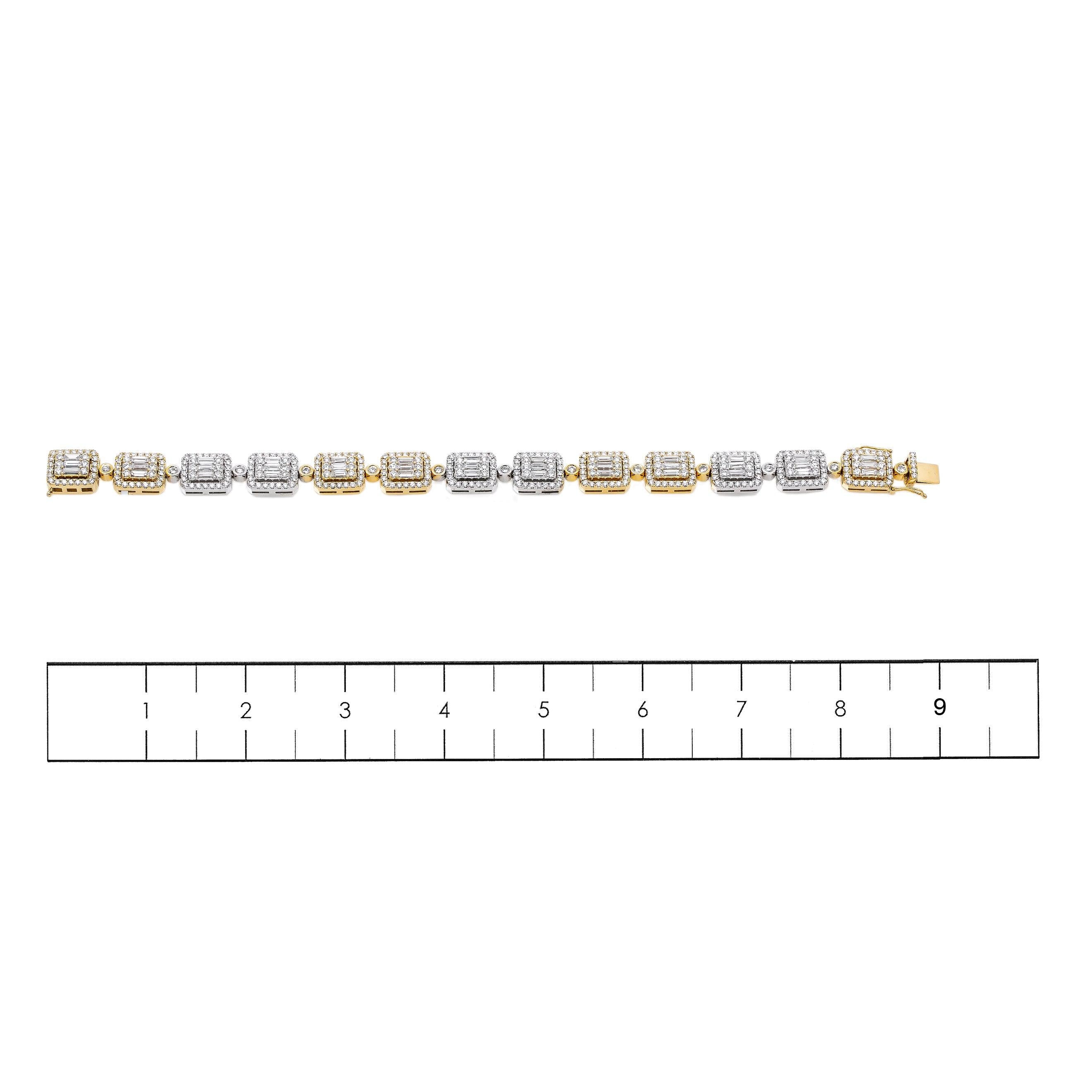 14K Two Tone Men's Baguette Bracelet With 6.26 CT Diamonds