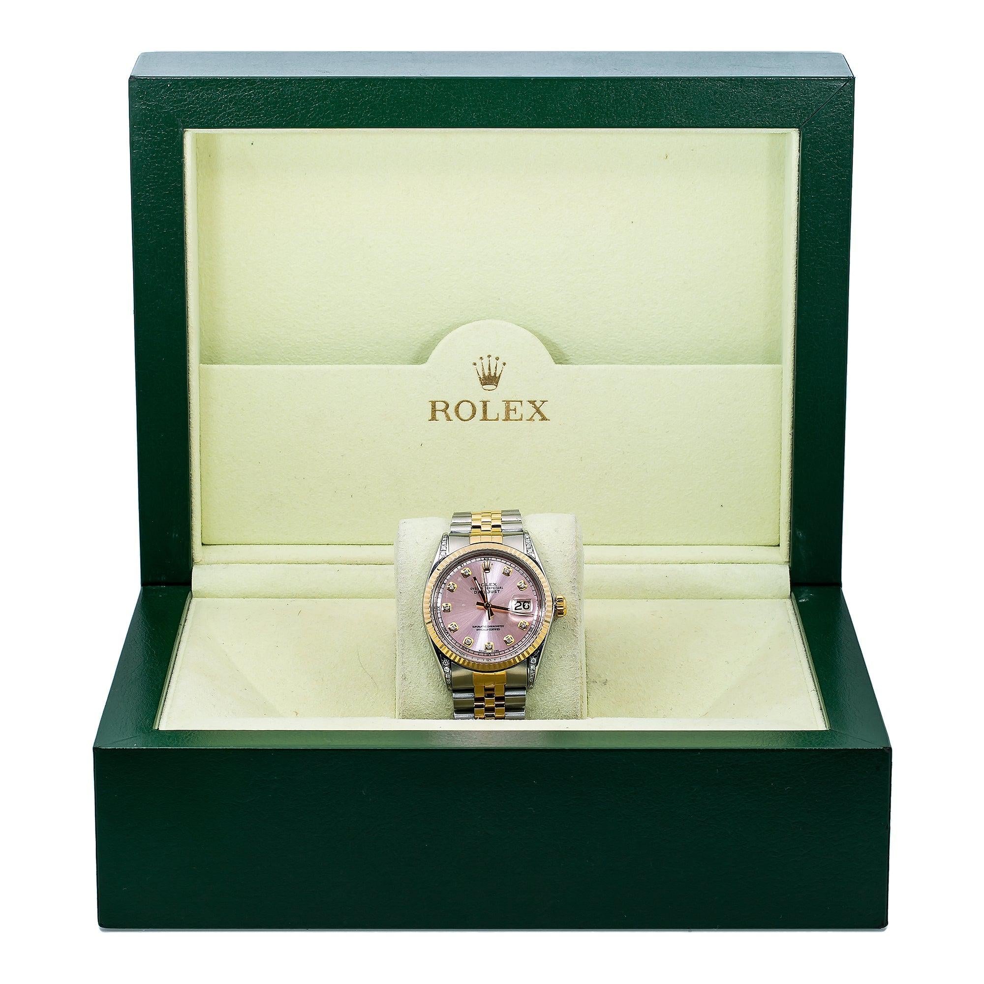 Rolex Datejust 16013 36MM Pink Diamond Dial With Two Tone Bracelet