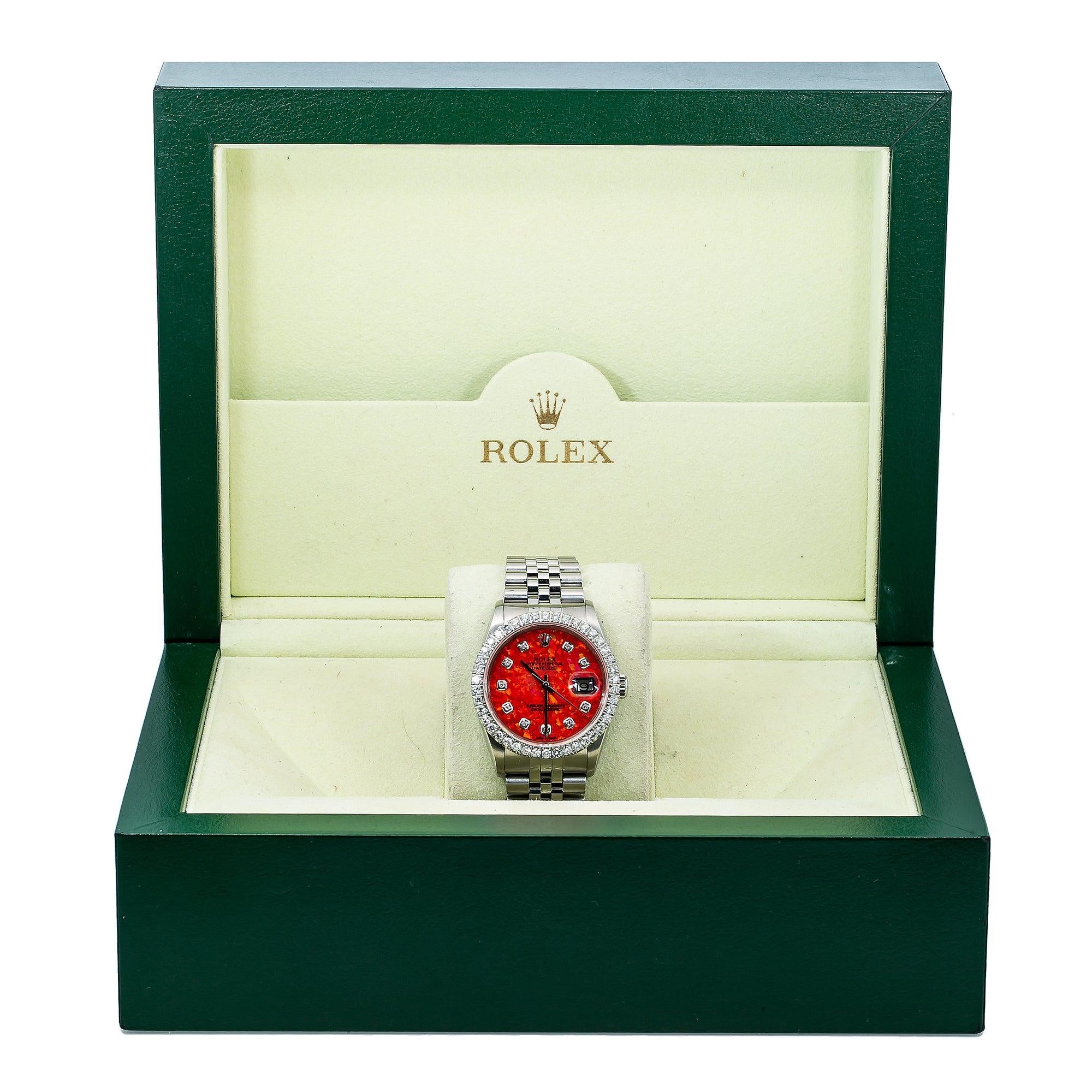 Rolex Datejust 16013 36MM Red Diamond Dial With Stainless Steel Bracelet