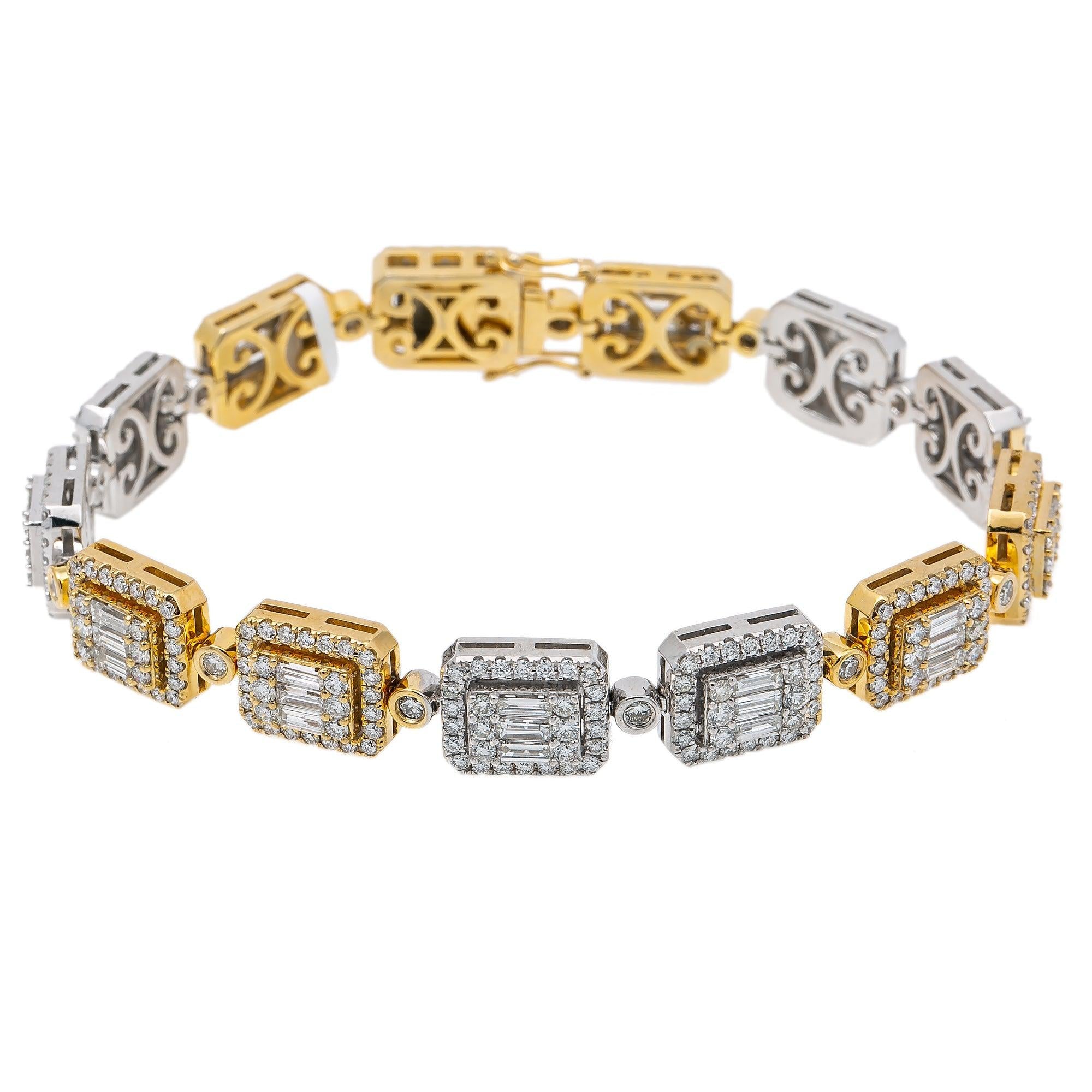 14K Two Tone Men's Baguette Bracelet With 6.26 CT Diamonds