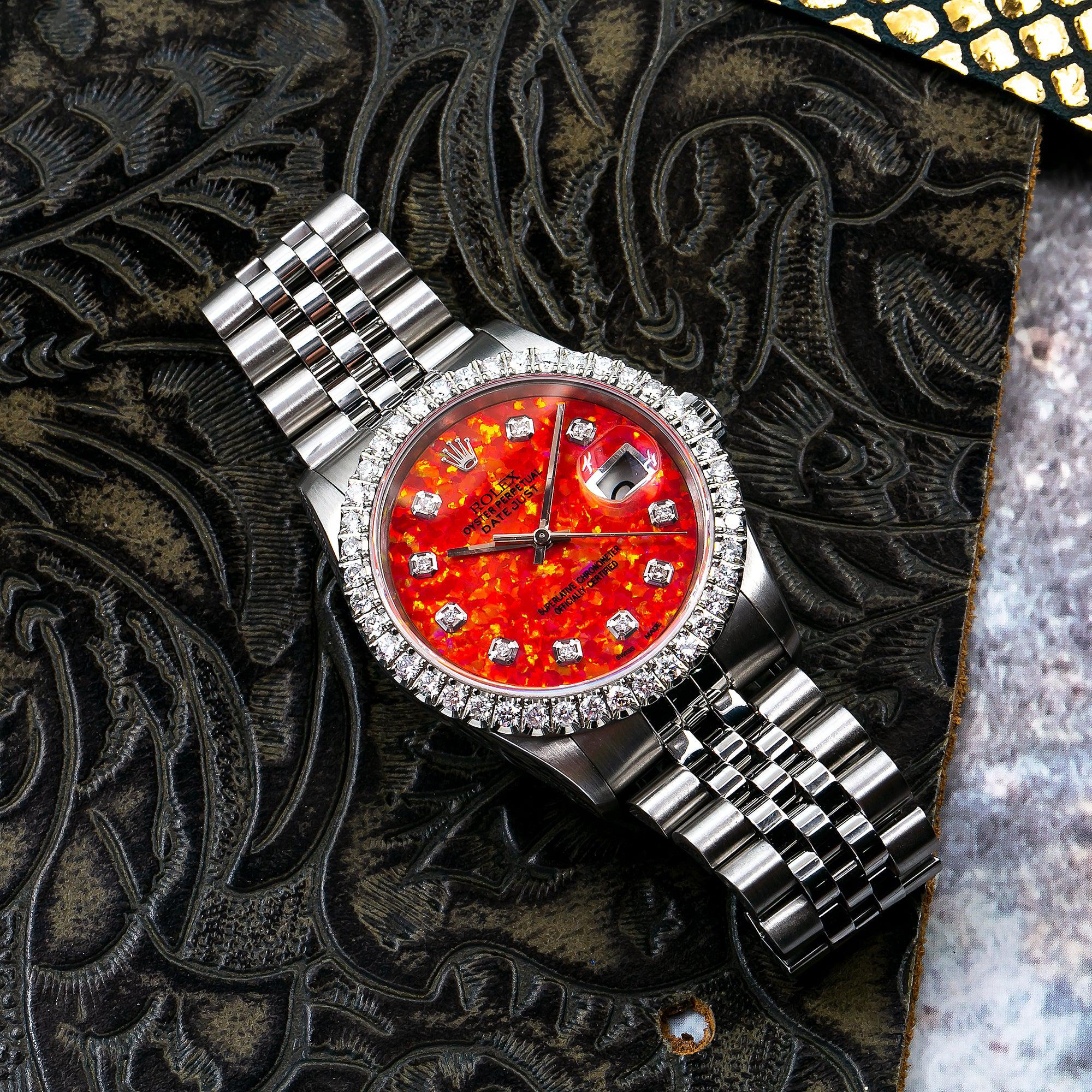 Rolex Datejust 16013 36MM Red Diamond Dial With Stainless Steel Bracelet