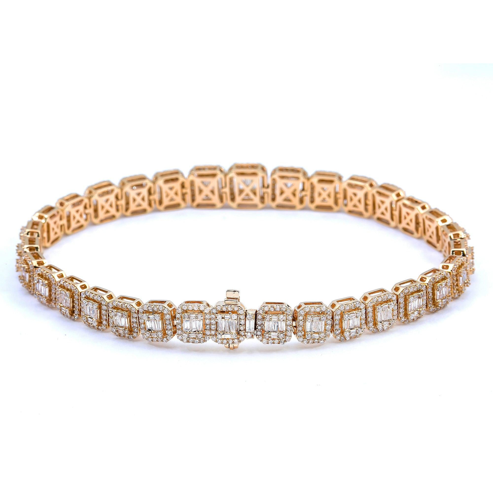 UNISEX 14K YELLOW GOLD LADIES DIAMOND BRACELET WITH 6.69 CT BAGUETTE DIAMONDS