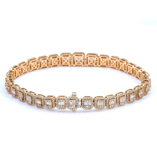 UNISEX 14K YELLOW GOLD LADIES DIAMOND BRACELET WITH 6.69 CT BAGUETTE DIAMONDS