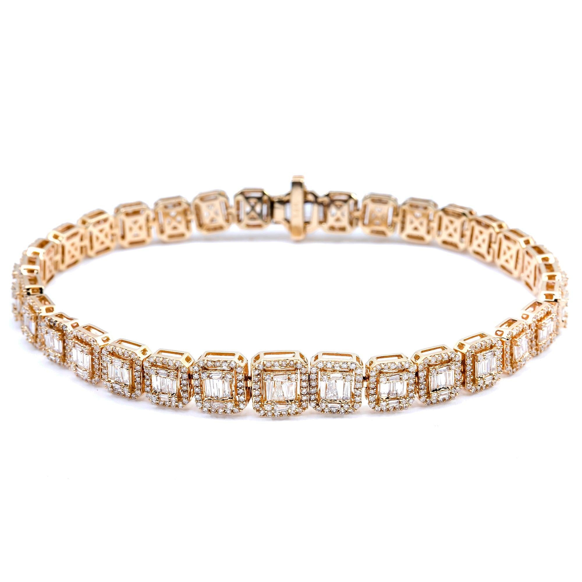 UNISEX 14K YELLOW GOLD LADIES DIAMOND BRACELET WITH 6.69 CT BAGUETTE DIAMONDS