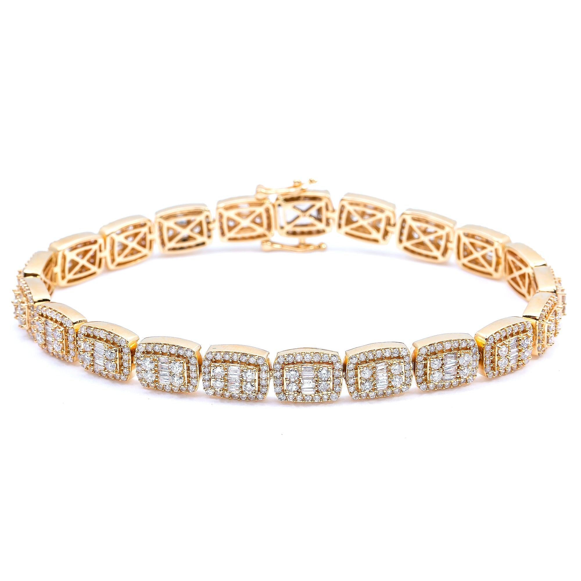 14K YELLOW GOLD BAGUETTE BRACELET 7.44 CT DIAMONDS