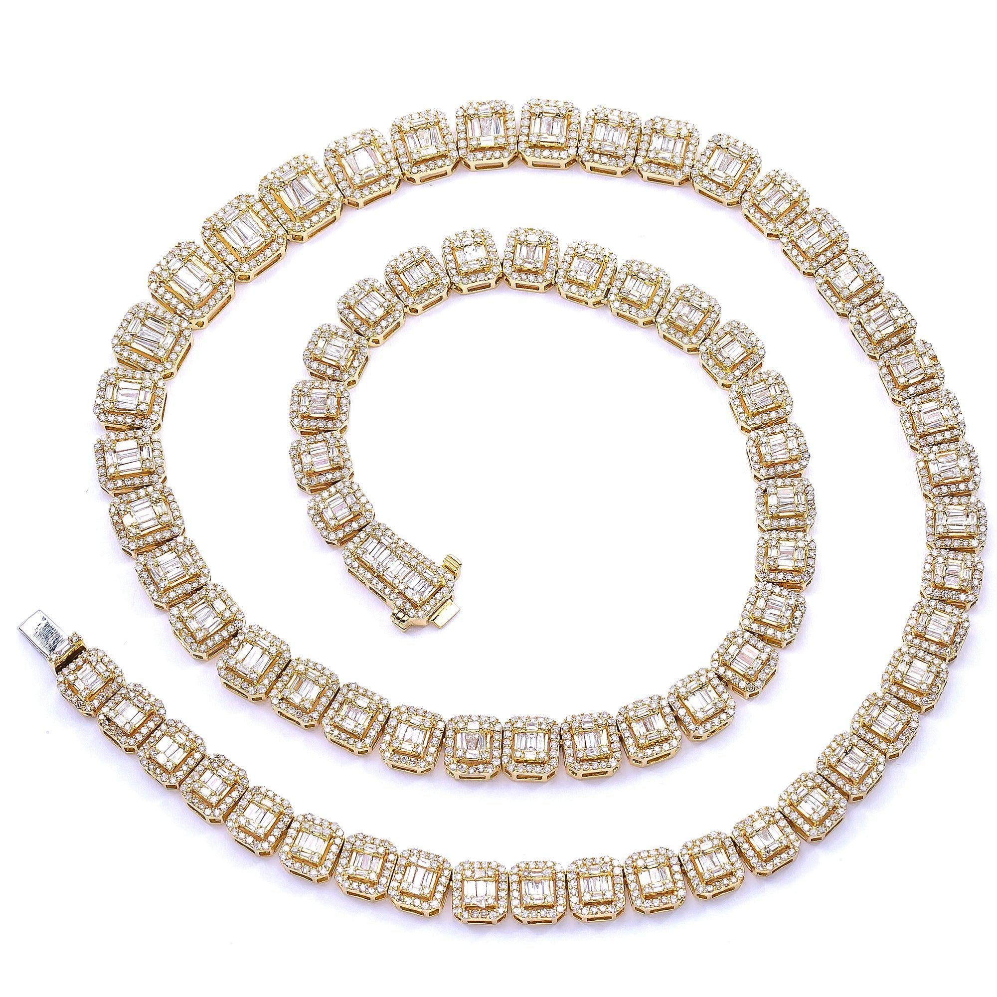 14K YELLOW GOLD  UNISEX DIAMOND CHAIN WITH 16.80 CT BAGUETTE DIAMONDS