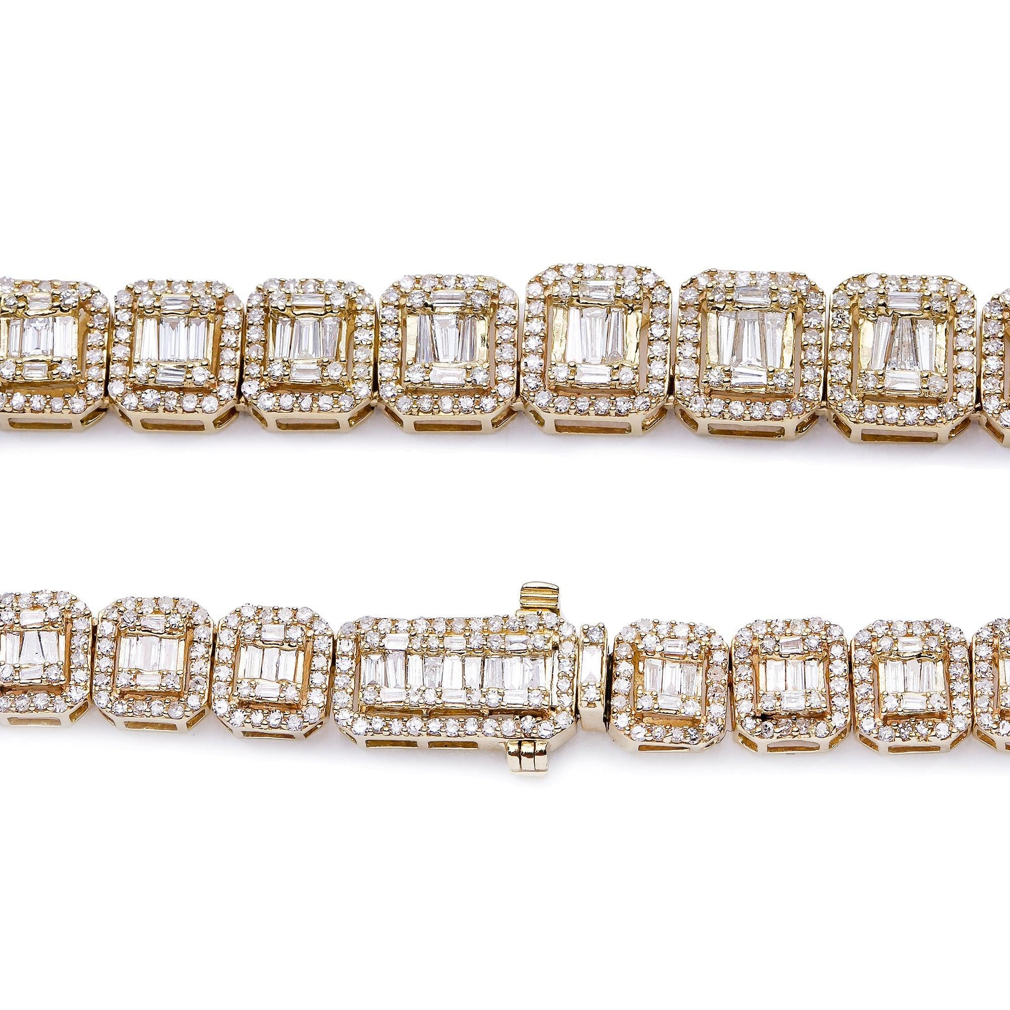 14K YELLOW GOLD  UNISEX DIAMOND CHAIN WITH 16.80 CT BAGUETTE DIAMONDS
