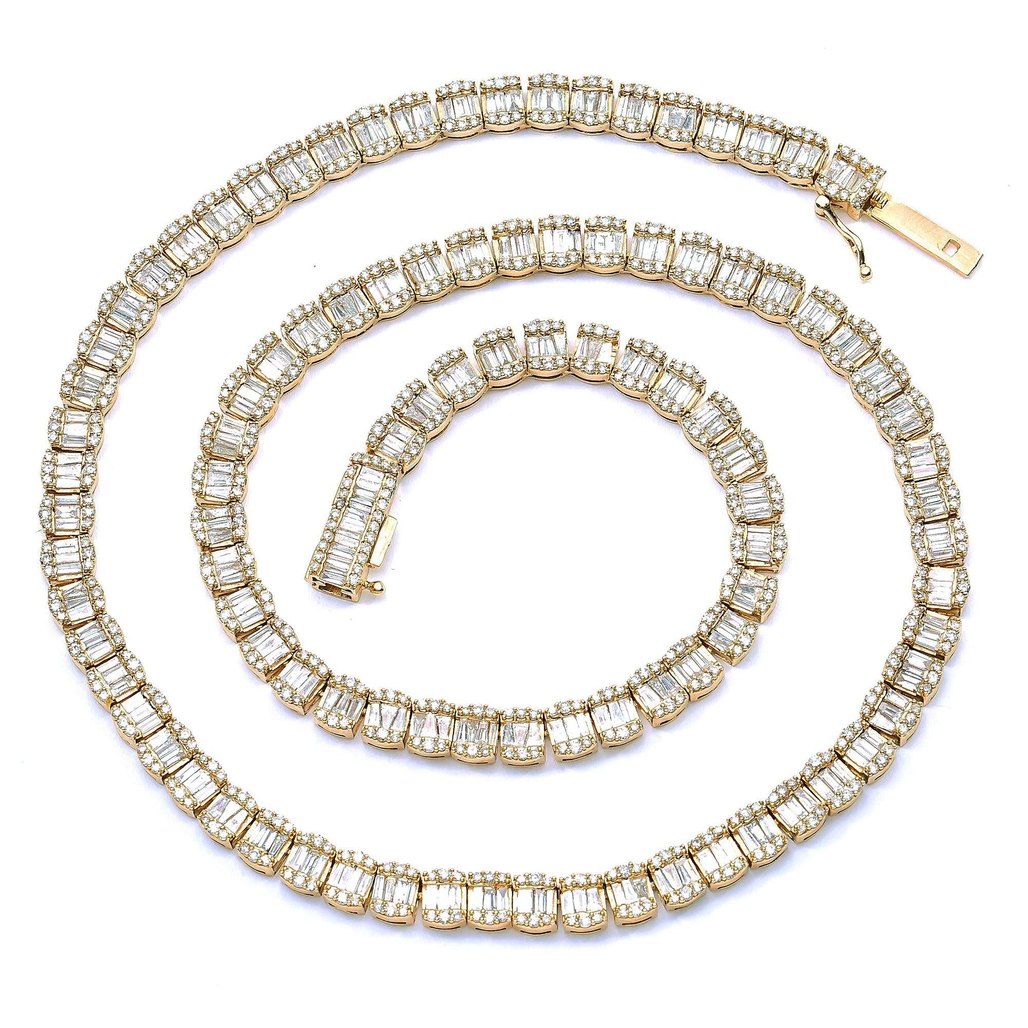 14K YELLOW GOLD UNISEX DIAMOND CHAIN WITH 22 CT BAGUETTE DIAMONDS