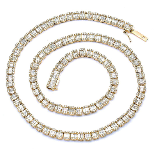 14K YELLOW GOLD UNISEX DIAMOND CHAIN WITH 22 CT BAGUETTE DIAMONDS