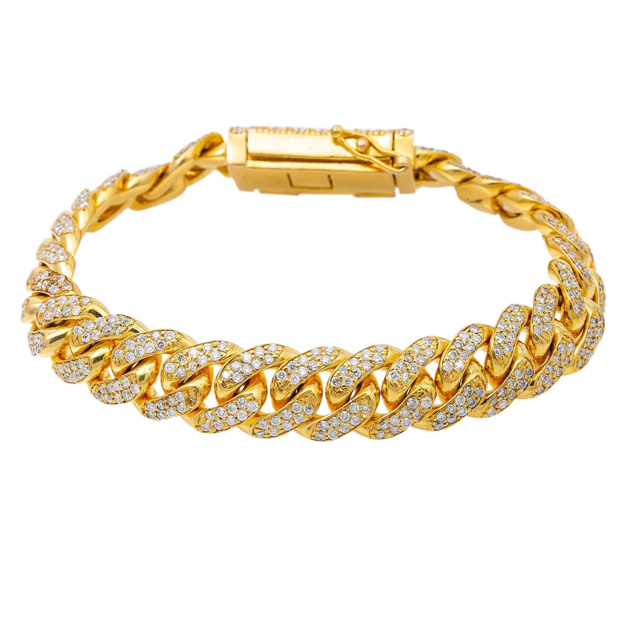 10K YELLOW GOLD CUBAN BRACELET WITH 7.50 CT DIAMONDS