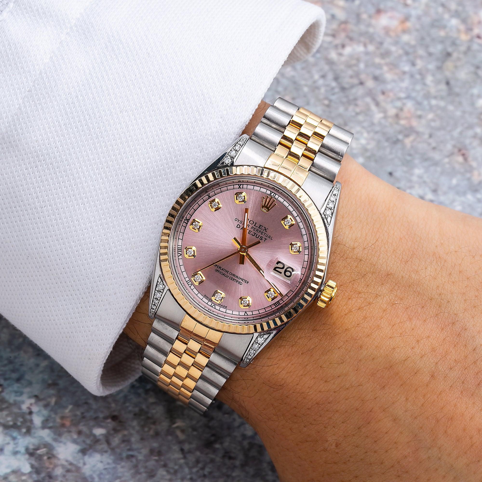 Rolex Datejust 16013 36MM Pink Diamond Dial With Two Tone Bracelet