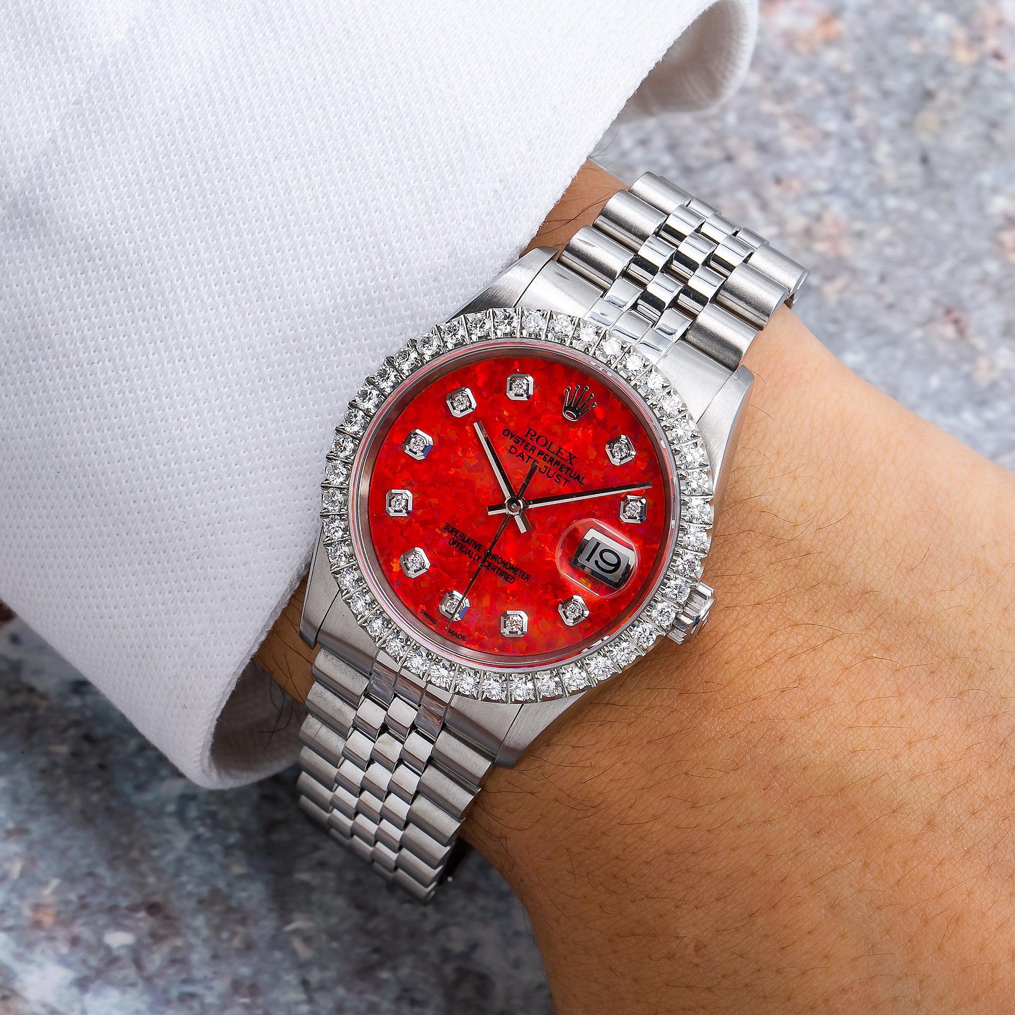 Rolex Datejust 16013 36MM Red Diamond Dial With Stainless Steel Bracelet