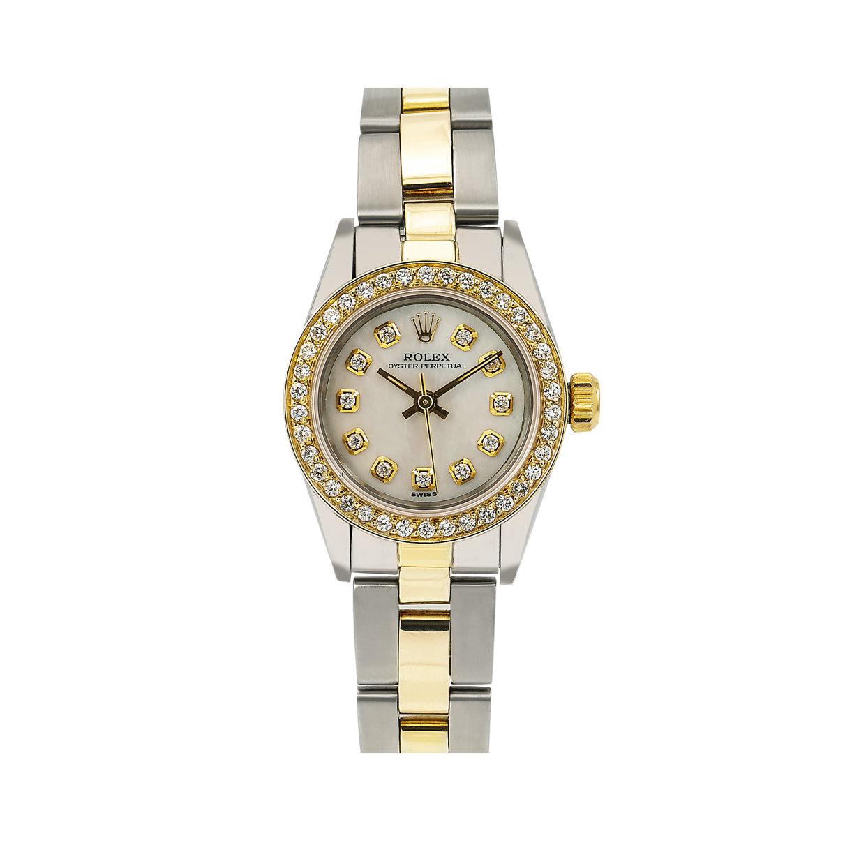 Rolex Oyster Perpetual 26MM White Diamond Dial And Bezel With 0.90 CT Diamonds