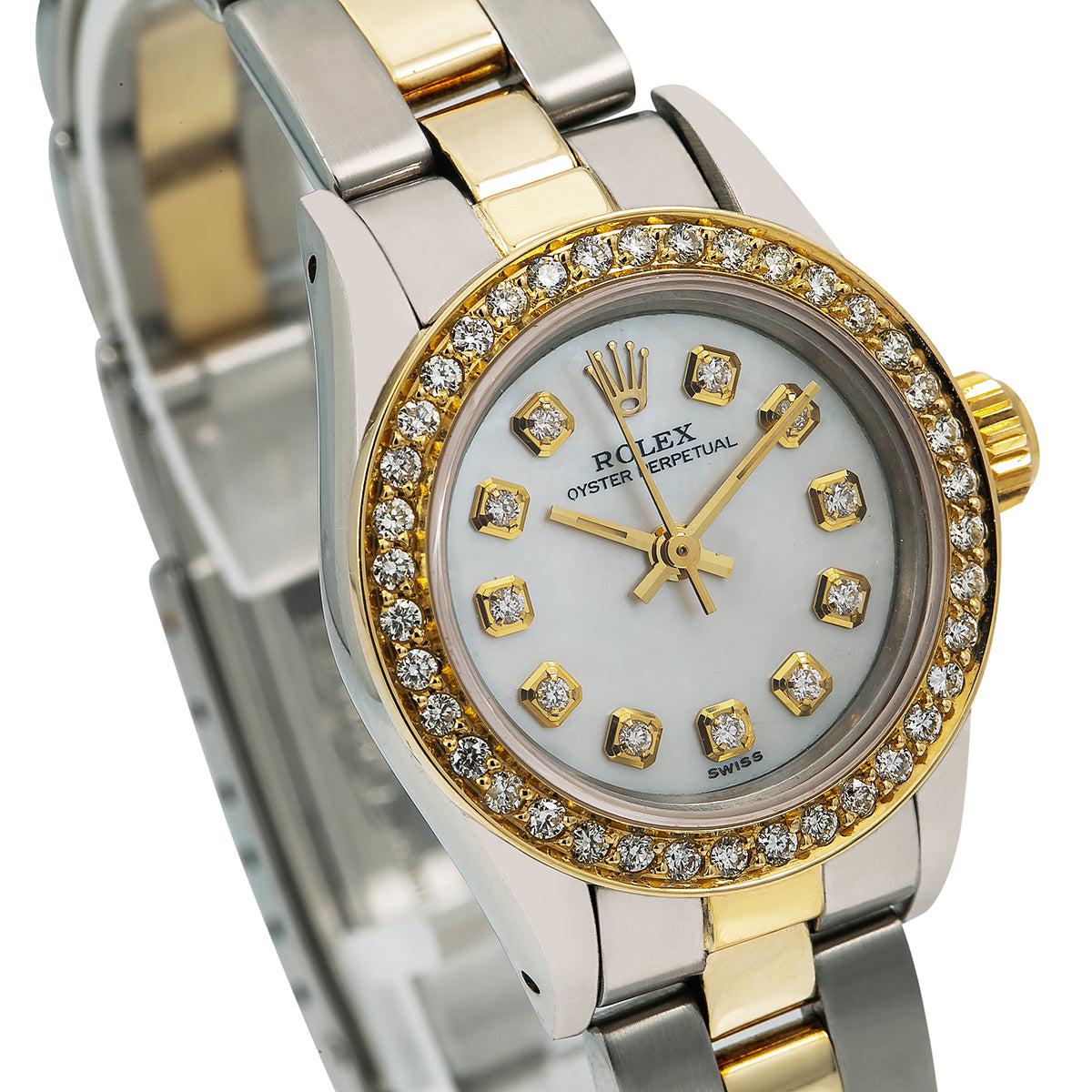 Rolex Oyster Perpetual 26MM White Diamond Dial And Bezel With 0.90 CT Diamonds